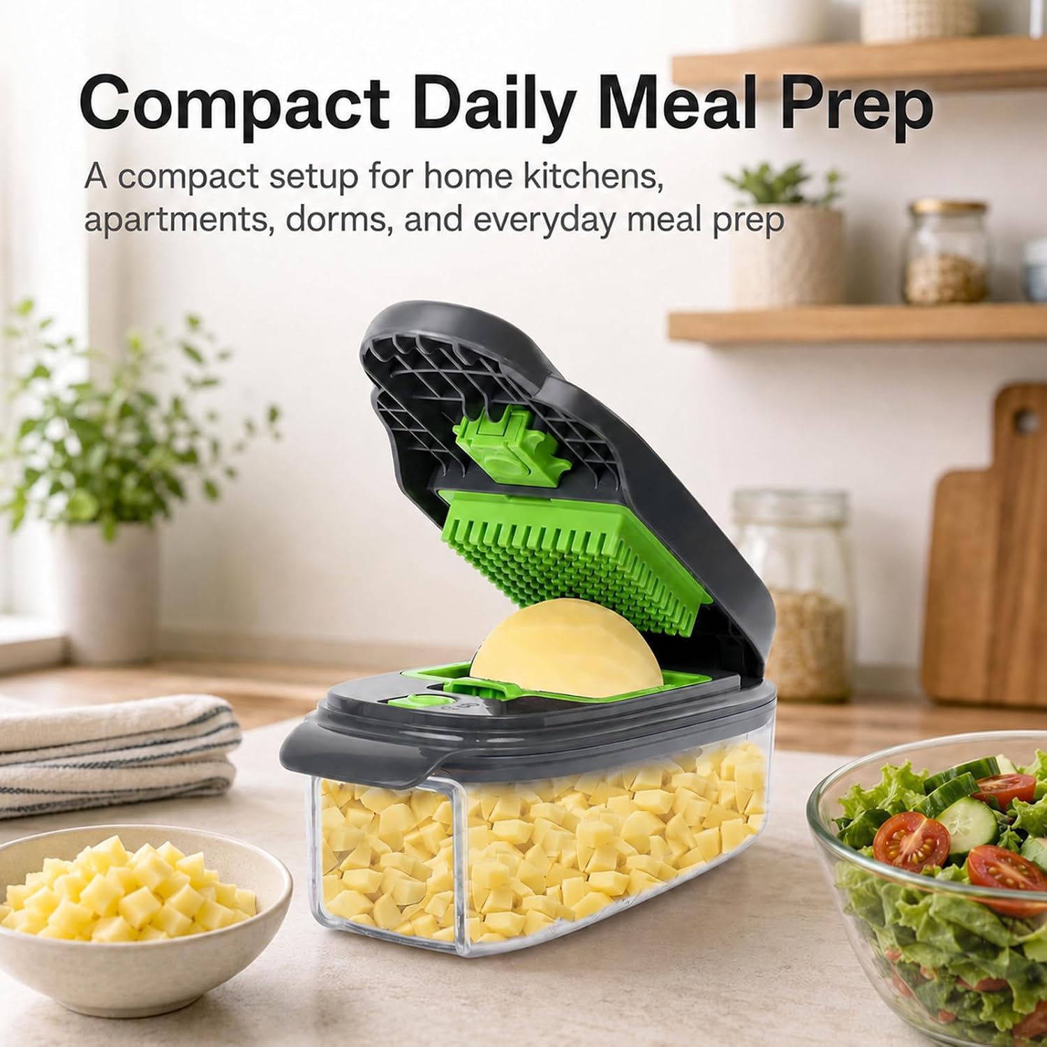 AAISHUJIE 2-in-1 Vegetable Dicer, Onion Chopper, 1.5L Container, Gray Green | Two dicing sizes for everyday onionsand salad prep