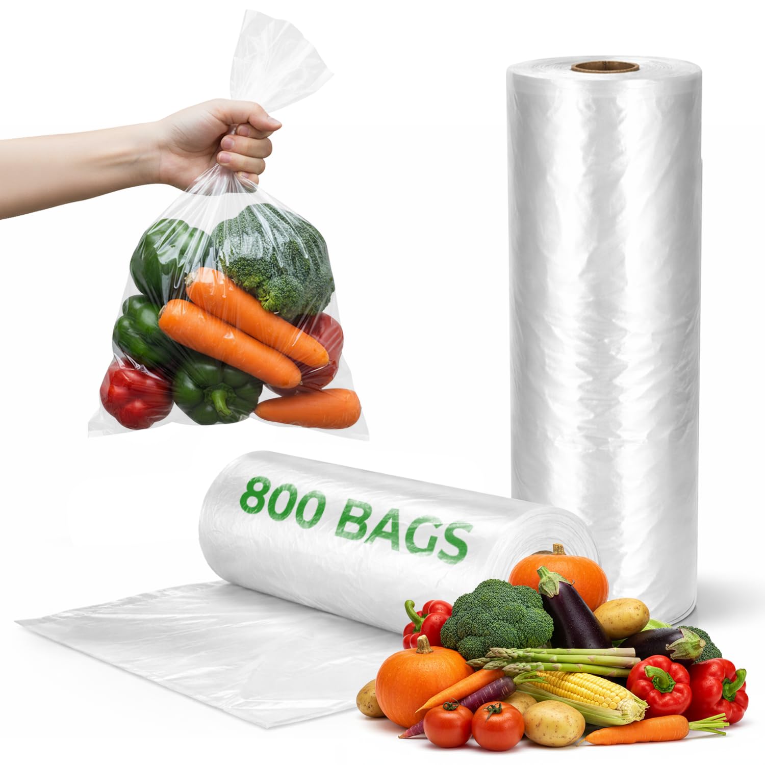 800 Clear Plastic Food Bags Large 18x14x9 in 4 Rolls Freezer Storage Pack — image 1