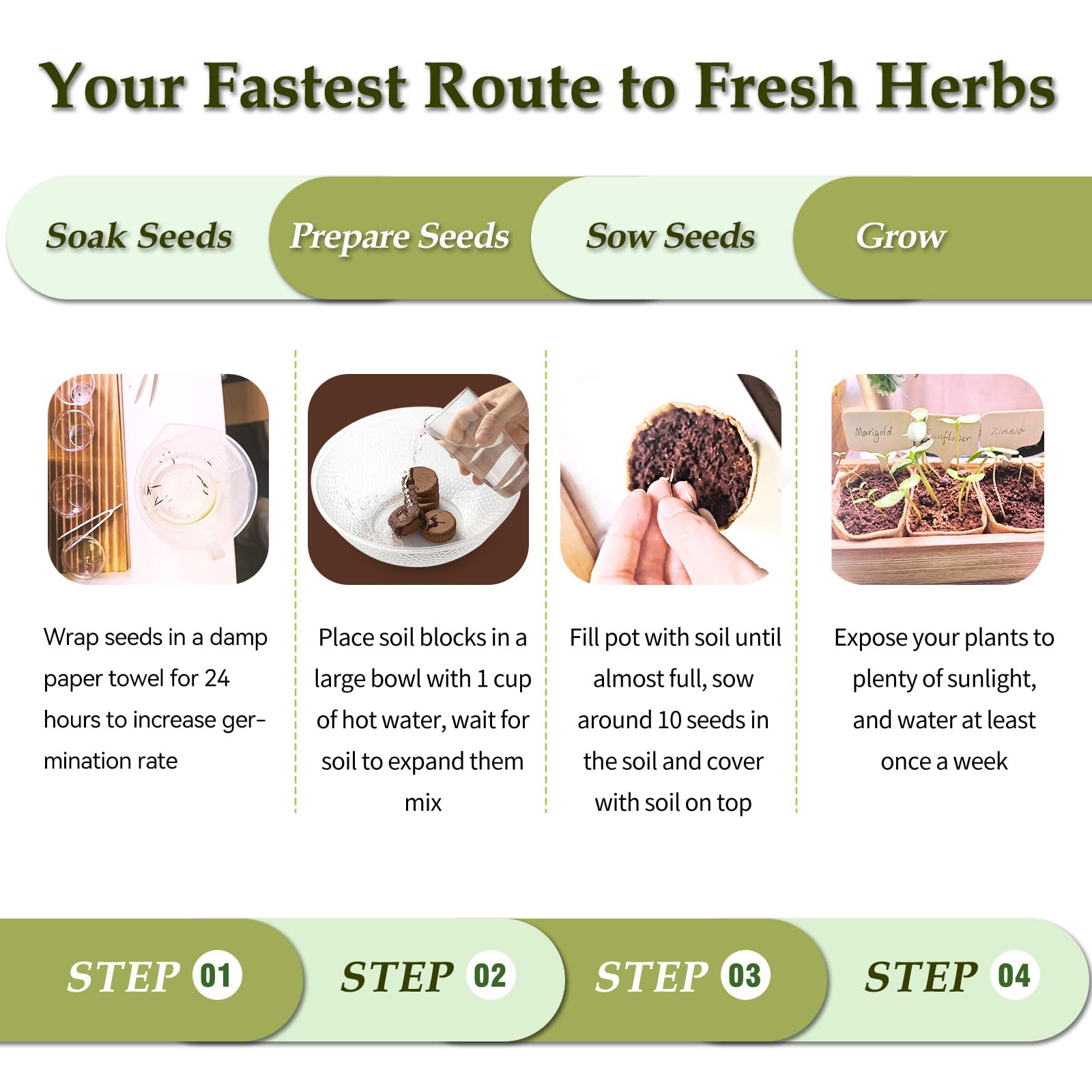 Pot de fleurs de jardin à 5 herbes avec boîte en bois, kit de démarrage de graines de cuisine pour la maison, y compris basilic, thym, persil, romarin, menthe, anniversaire, fête des mères, pendaison