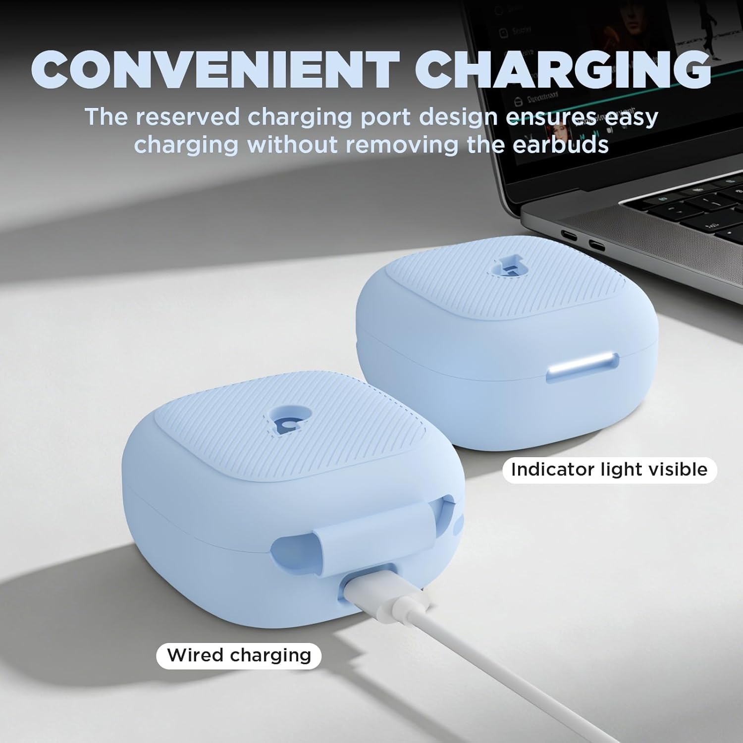 Soft Silicone Case for Anker Soundcore P31i Earbuds - Anti-Drop/Scratch/Splash, Lightweight Integrated Cover with Carabiner & Cleaning Kit (Blue) - Image 6