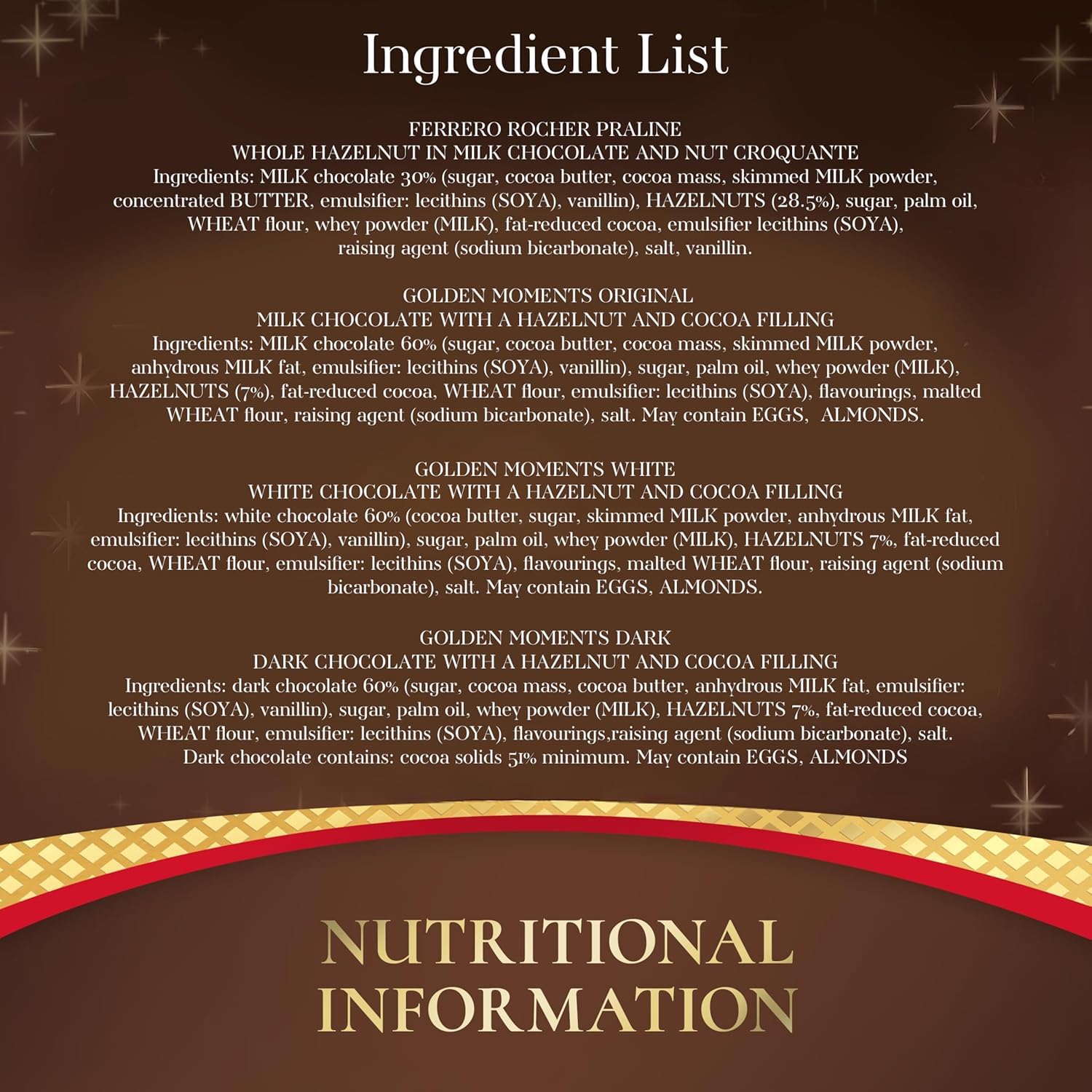 Calendario de Adviento FERRERO ROCHER 2025 Golden Moments Gran Familia + Tarjeta Personalizable Cia&Co · 24 Bombones Gourmet · Ferrero Rocher, Golden Moments Blanco, Original y Dark · 258 g