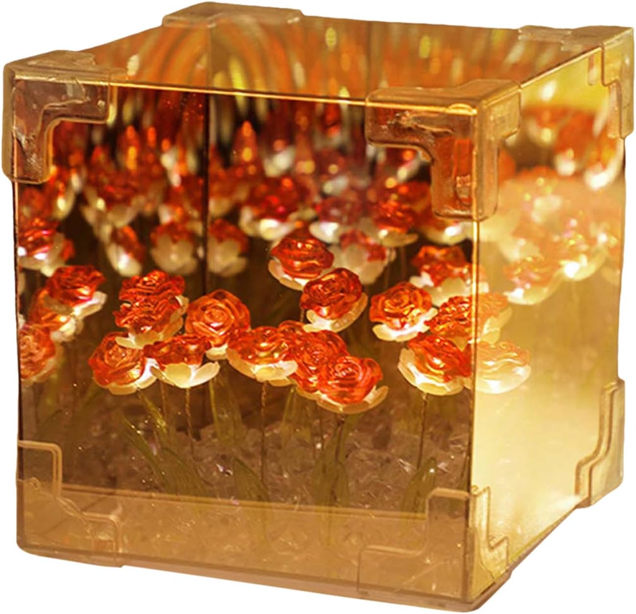 Rose Mirror Night Light, Rose Cube Mirror Lamp, Decoration Lights for Bedroom Living Room Desktop Decoration, Handmade Flower Lights for Women Girlfriend Couple Wife and Friend Birthday (Red)