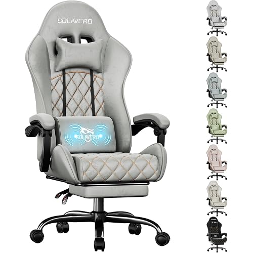 HLDIRECT Gaming Chair, Fabric Ergonomic Computer Office Chair with Lumbar Support, Footrest, Headrest, 360° Swivel, Adjustable Height Computer Chair, Metal Frame, 200 lbs Capacity