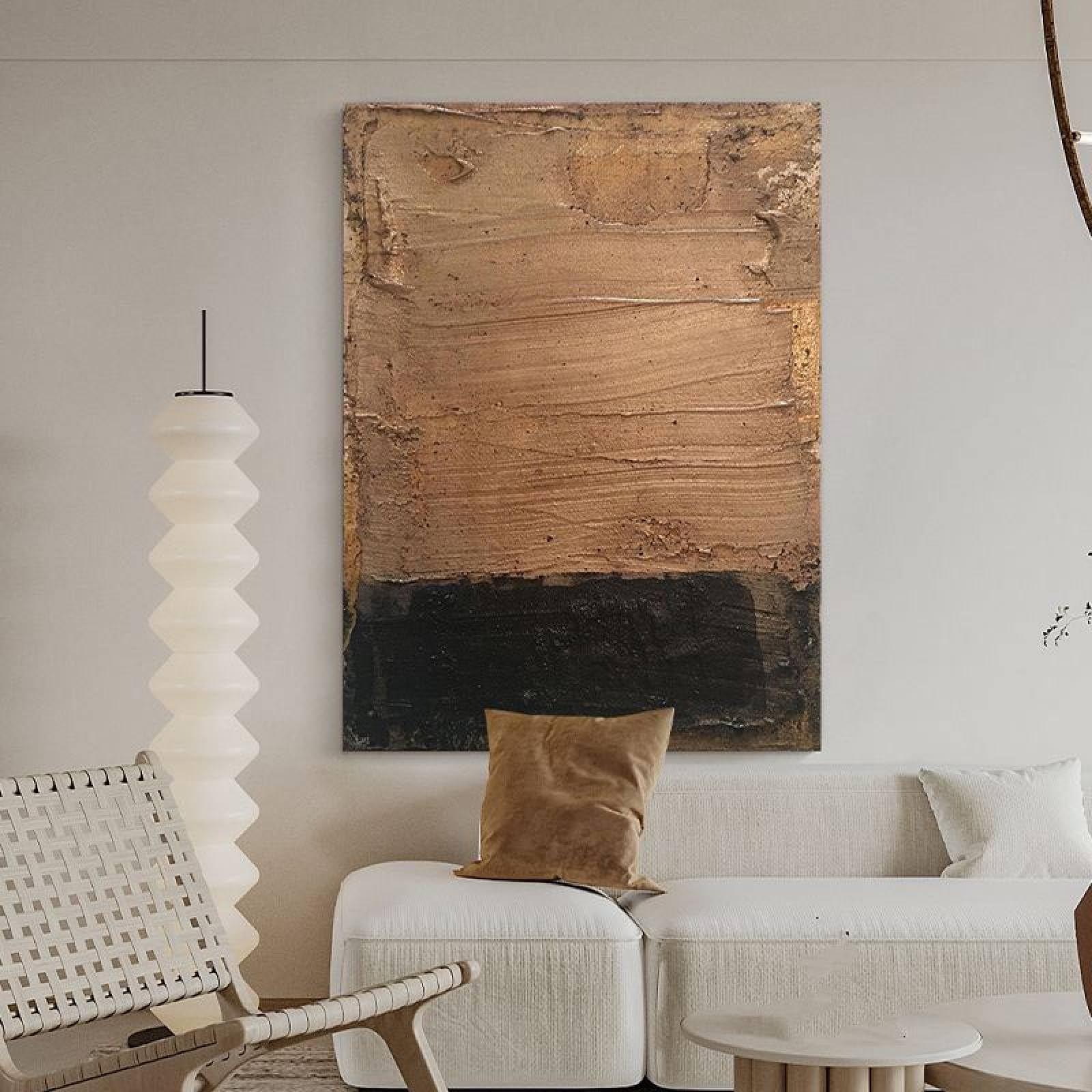 Peinture abstraite minimaliste pour salon tableau texturé coucher de soleil chaleureux