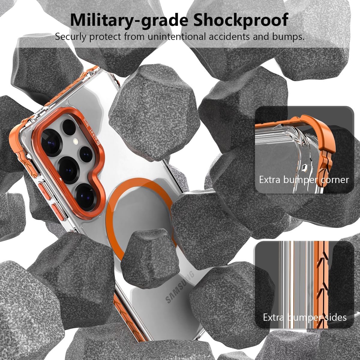 Nvollnoe for Samsung S25 Ultra Case Compatible with MagSafe Military Grade Shockproof Heavy Duty Protective Adjustable Kickstand Ultra Clear Magnetic Phone Case for Samsung S25 Ultra(Orange) - Image 6