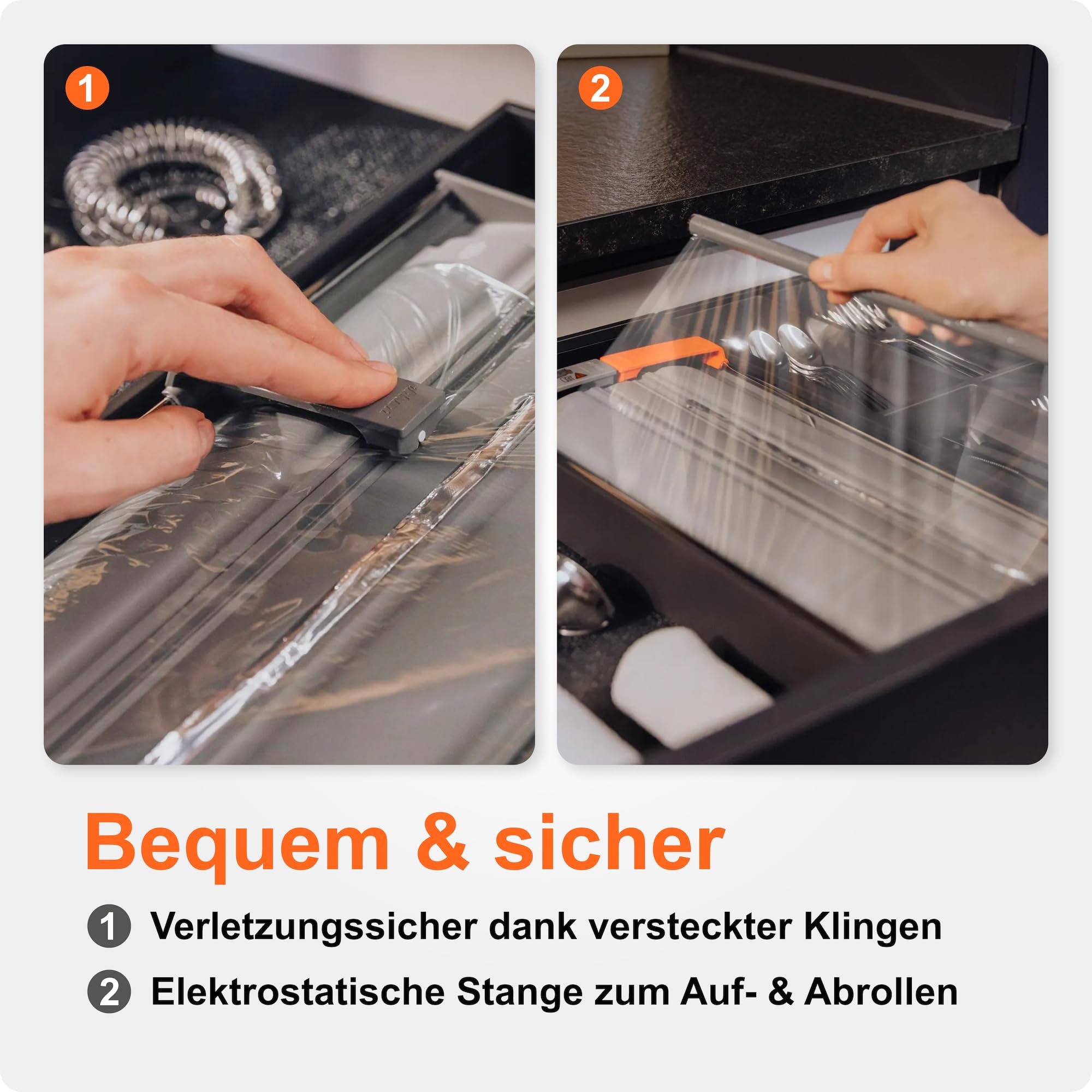 Blum AMBIA-LINE Folienschneider | 2-in-1 Cutter für Frischhalte- & Alufolie bis Ø 46 mm | faltenfreies Abrollen & sauberes Schneiden | Küchenhelfer mit modernem, platzsparendem Design | Oriongrau