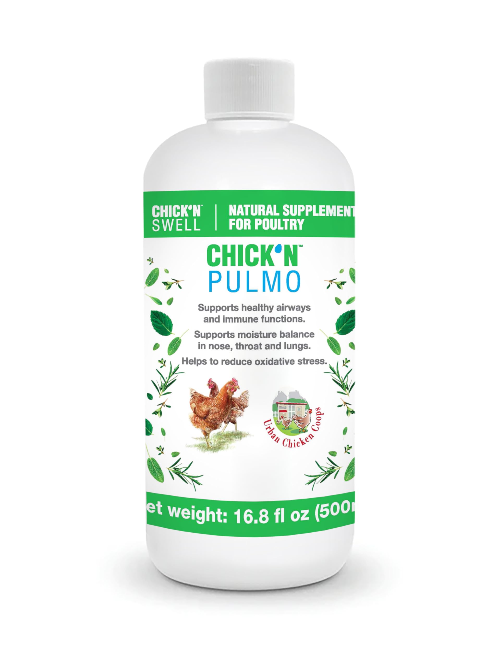 Poultry Respiratory Care Solution for Respiratory Health Maintenance. Chick'n Pulmo from Chick'n Swell for All Poultry of All Ages. 16.8 fl.oz.