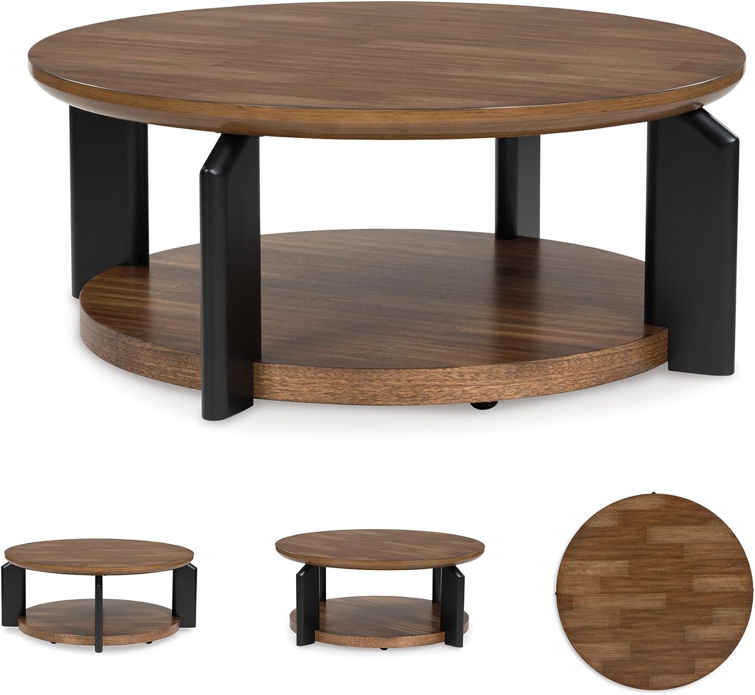 Signature Design by Ashley Kraeburn Casual Coffee Table with Lower Open Shelf and Casters, Light Brown & Black