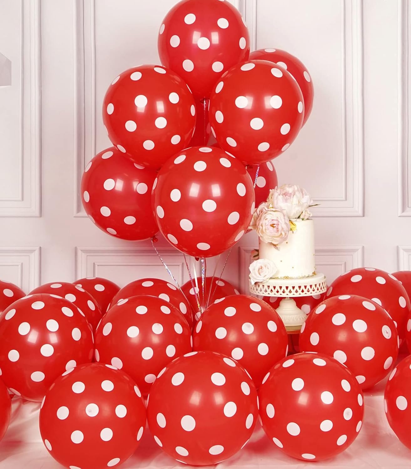 60PCS Red Polka Dot Balloons 12 Inch Latex Helium Round Party Balloons Kit for Birthday Party Decorations - Image 5