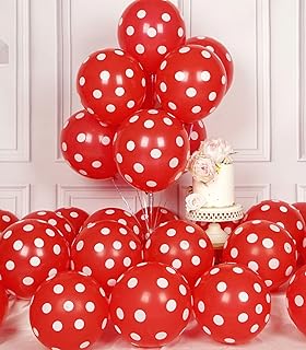 63PCS Red Polka Dot Balloons 12 Inch Latex Helium Round Party Balloons Kit for Birthday Party Decorations