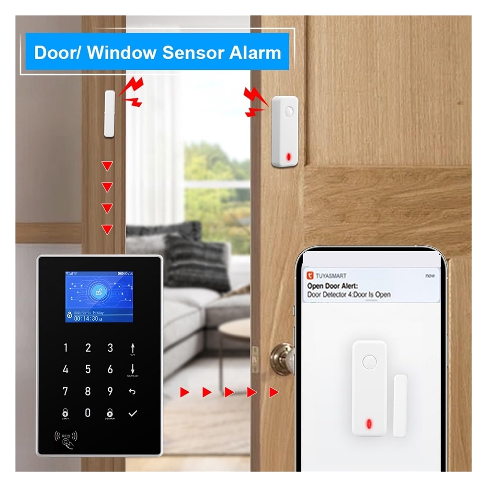 Sistema di Allarme di Sicurezza Domestica, gsm Smart Alarm di Allarme Sicurezza Domestica Kit Antifurto Wireless con Sensore Movimento