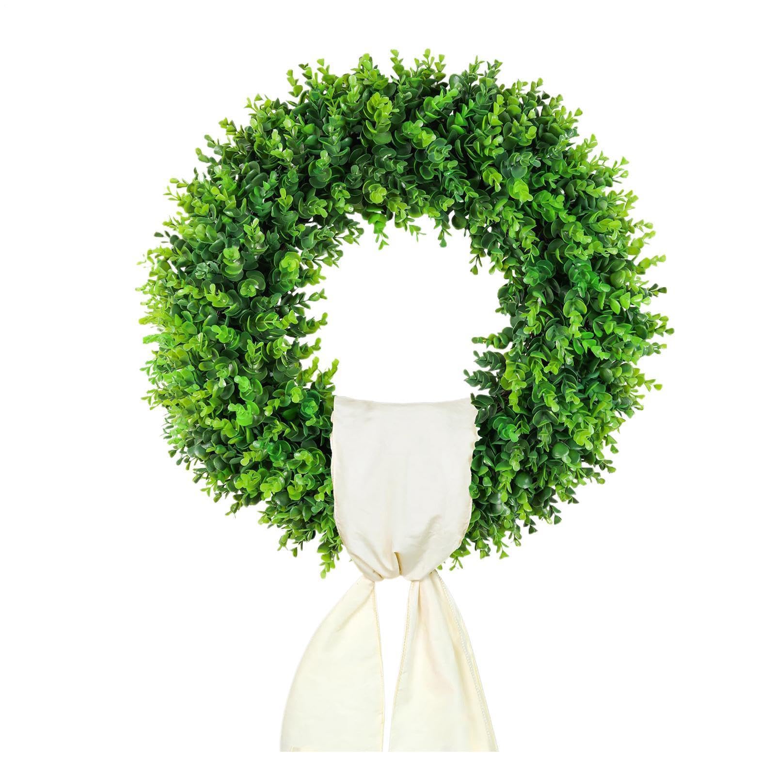 Couronne buis artificiel pour porte d'entrée réaliste de printemps