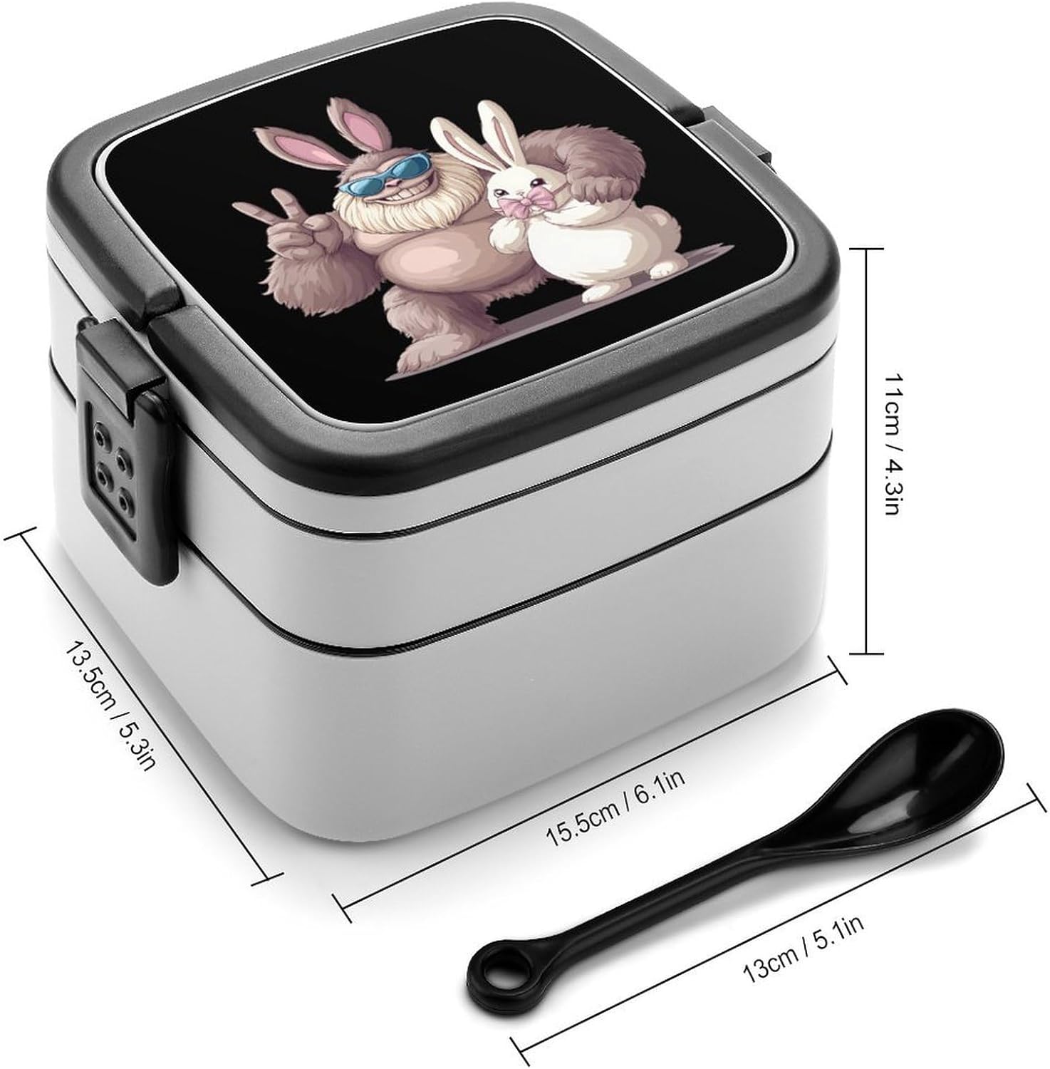 Bigfoot Bunny Easter Day Sasquatch Bento Box with Spoon 2 Layer Food Container Cute Lunch Box for Travel Dining Work