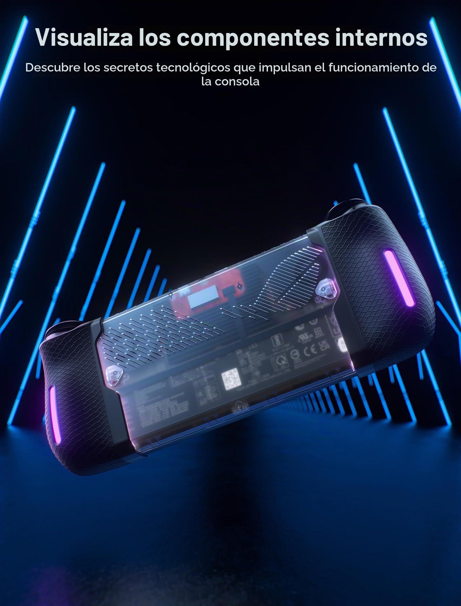 JSAUX Placa trasera RGB compatible con ROG Ally X, carcasa con agarre de silicona y módulo de refrigeración