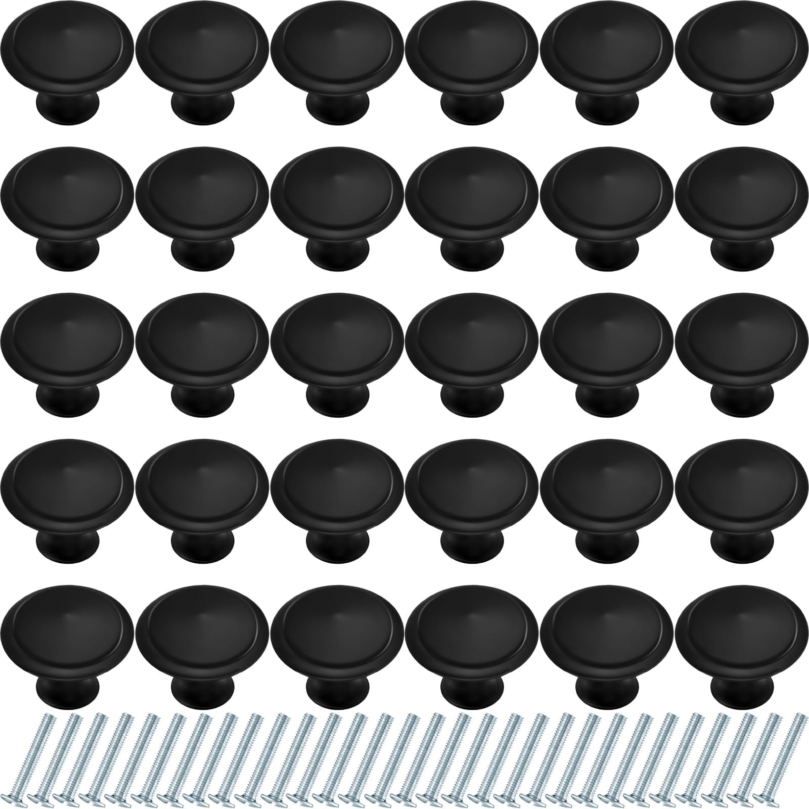 Ripeng 30 Pieces Round Kitchen Cabinet Door Knobs Black 1.2 Inch Cupboard Knob Solid Kitchen Drawer Pulls Cabinet Door Cupboard Hardware Dresser Handles with Screws for Dresser Drawer
