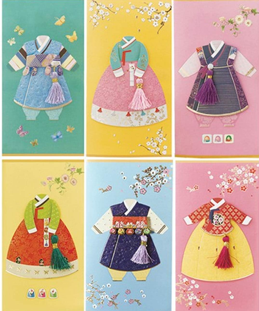 From&to A Children's Hanbok 6pcs Korean Traditional dress Envelope Sets Thank you Korea Souvenir Birthday Wedding Anniversary Invitation New Year Envelope (FB214)