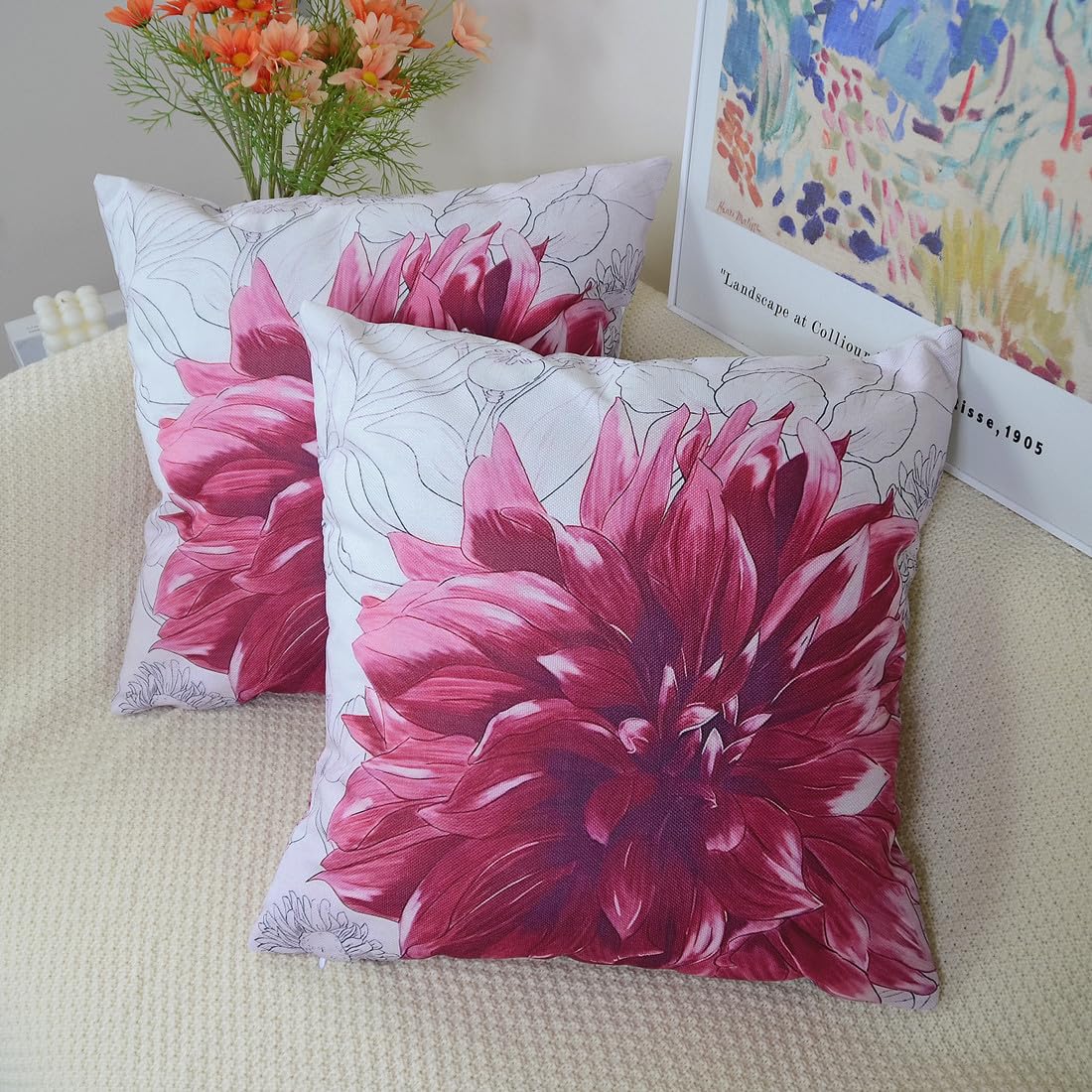 QUALKNOY Set of 2 Cushion Covers 18"x18" Flowers Double-sided Pattern Modern Decorative Throw Pillow cases 45 x 45cm for Living Room Sofa Outdoor Garden Red Floral Pillowcases - Image 2
