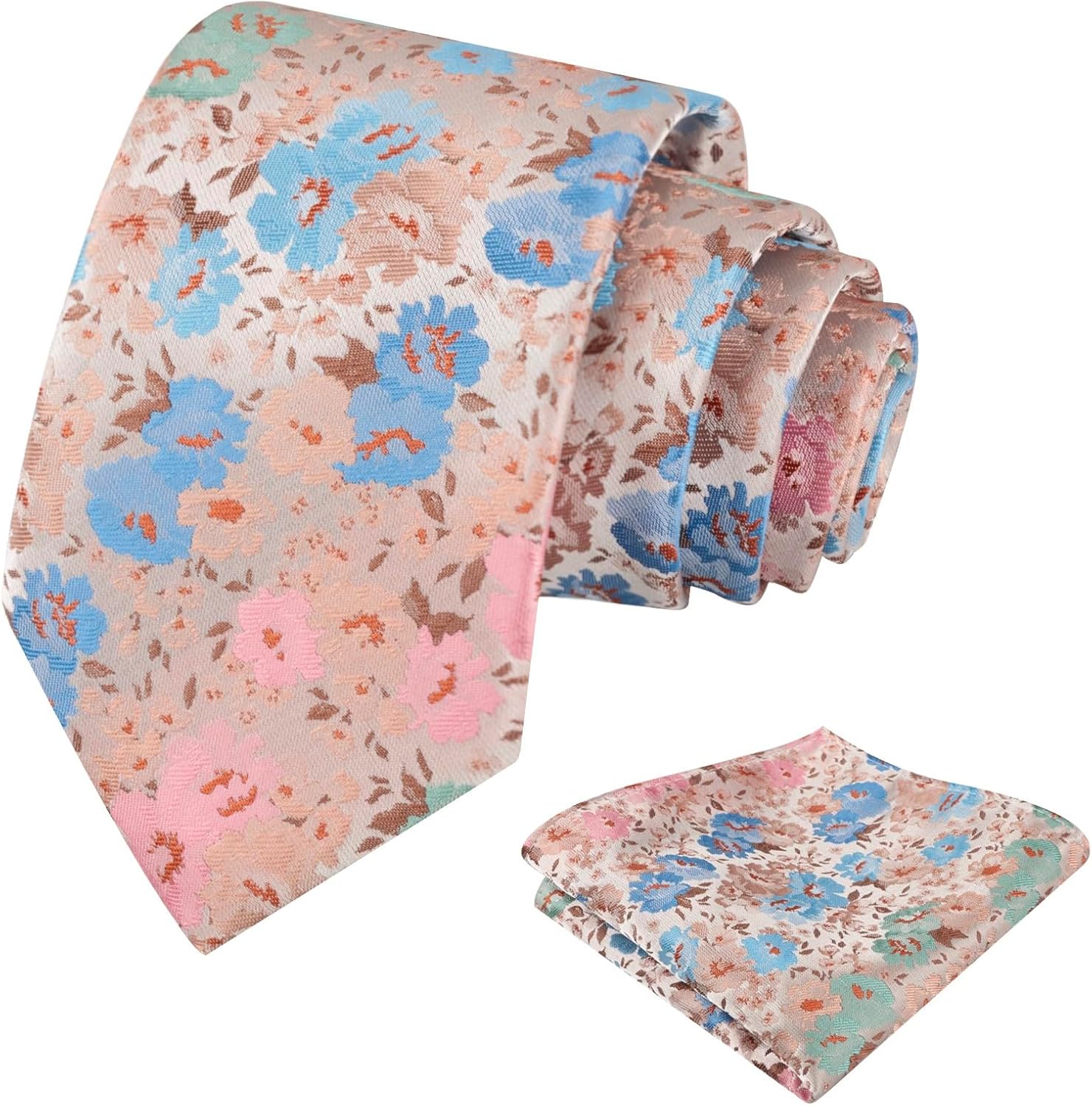 Alizeal Mens 3.15inch Impressionist Painterly Garden-themed Necktie with Floral Printed Pocket Square