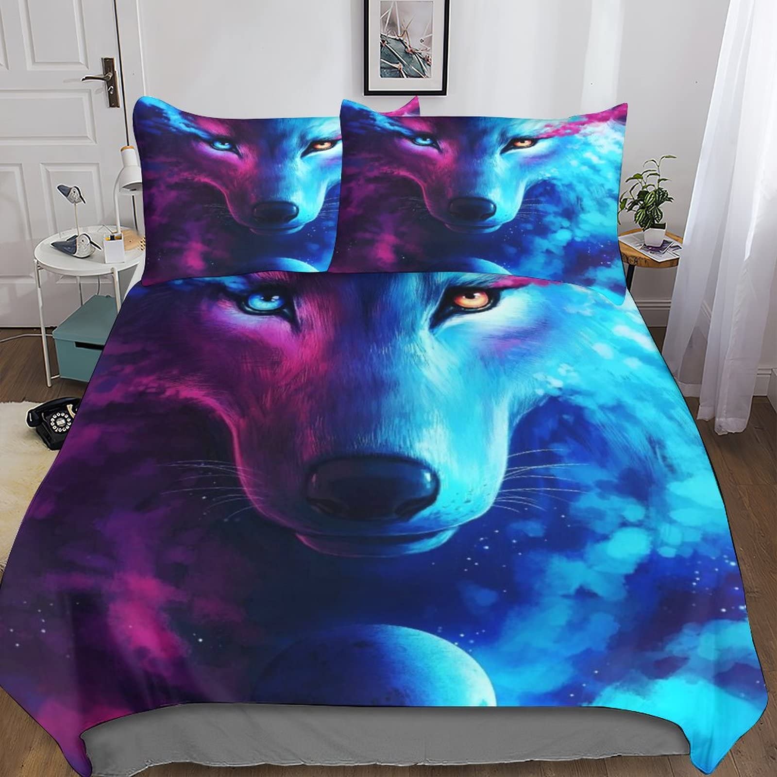 Loup 3D parures de lit housse de couette microfibre adulte
