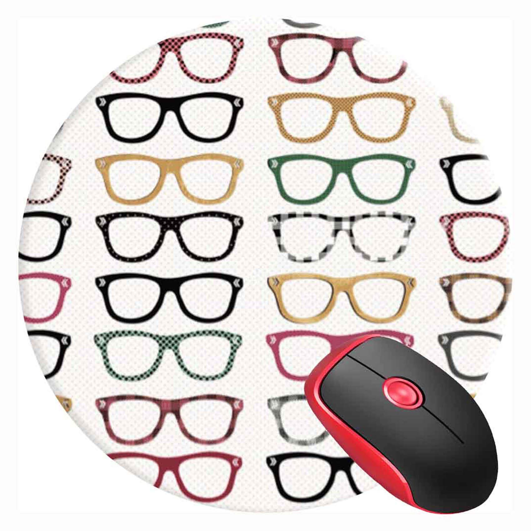 Mouse Pad Round Gaming Mouse Mat Eyeglasses for Optometrists Or Eye Assistants, Non-Slip Rubber Base Mousepad Cute Mousemat for Laptop Computer PC Office Home