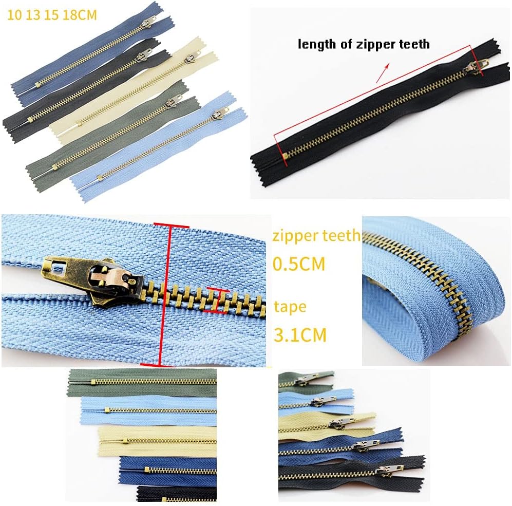 3pcs #4 Close-end Metal Zipper with Brass Slider, 10/13/15/18cm Auto Lock Zipper for DIY Handcraft Clothing Pocket Garment Shoe (Color : Khaki, Size : 18cm)