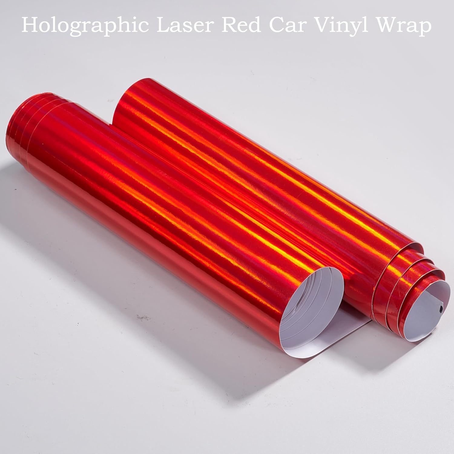 Holographic Laser Red Car Vinyl Wrap Metallic Red to Gold Color Change Self Adhesive Vinyl Film Roll High Gloss Car Exterior Interior Decorative Film, 59.84" x 39.37"