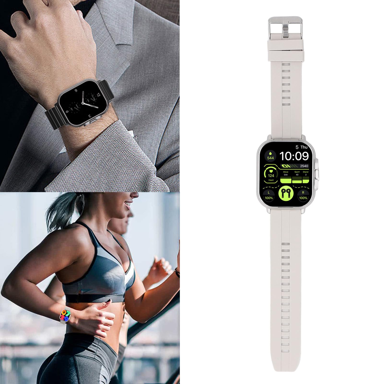 Asixxsix Inteligentny Zegarek, 2 w 1 2,01 -calowy Ekran Dotykowy HD Bluetooth Call Fitness Watch, Zegarek do śledzenia Baterii 250 MAh Inteligentne Zegarki dla Mężczyzn Kobieta, Bieganie, (SILVER)