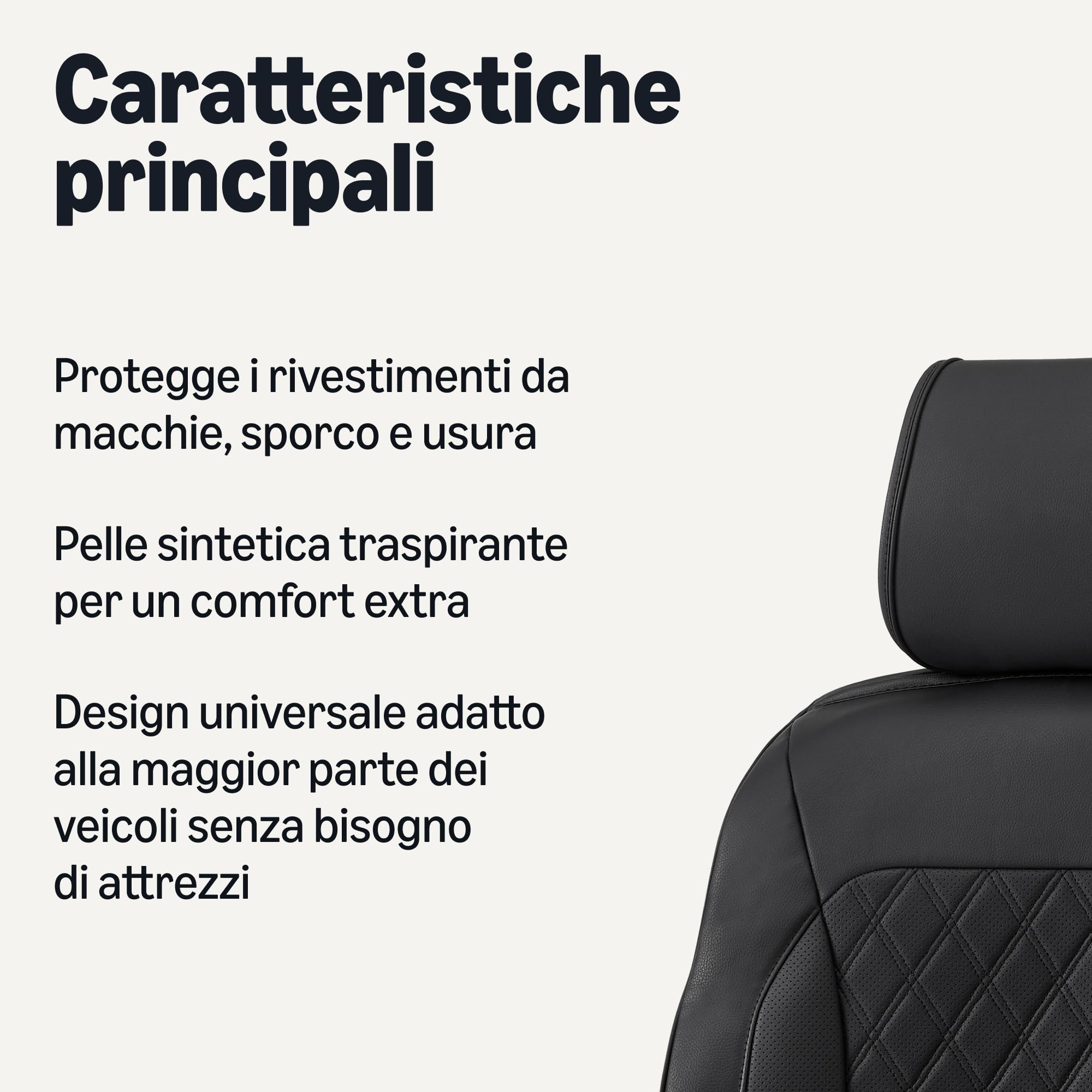 Amazon Basics Coprisedili anteriori per auto, in similpelle traspirante, misura universale, confezione da 2, Top coperto, Nero