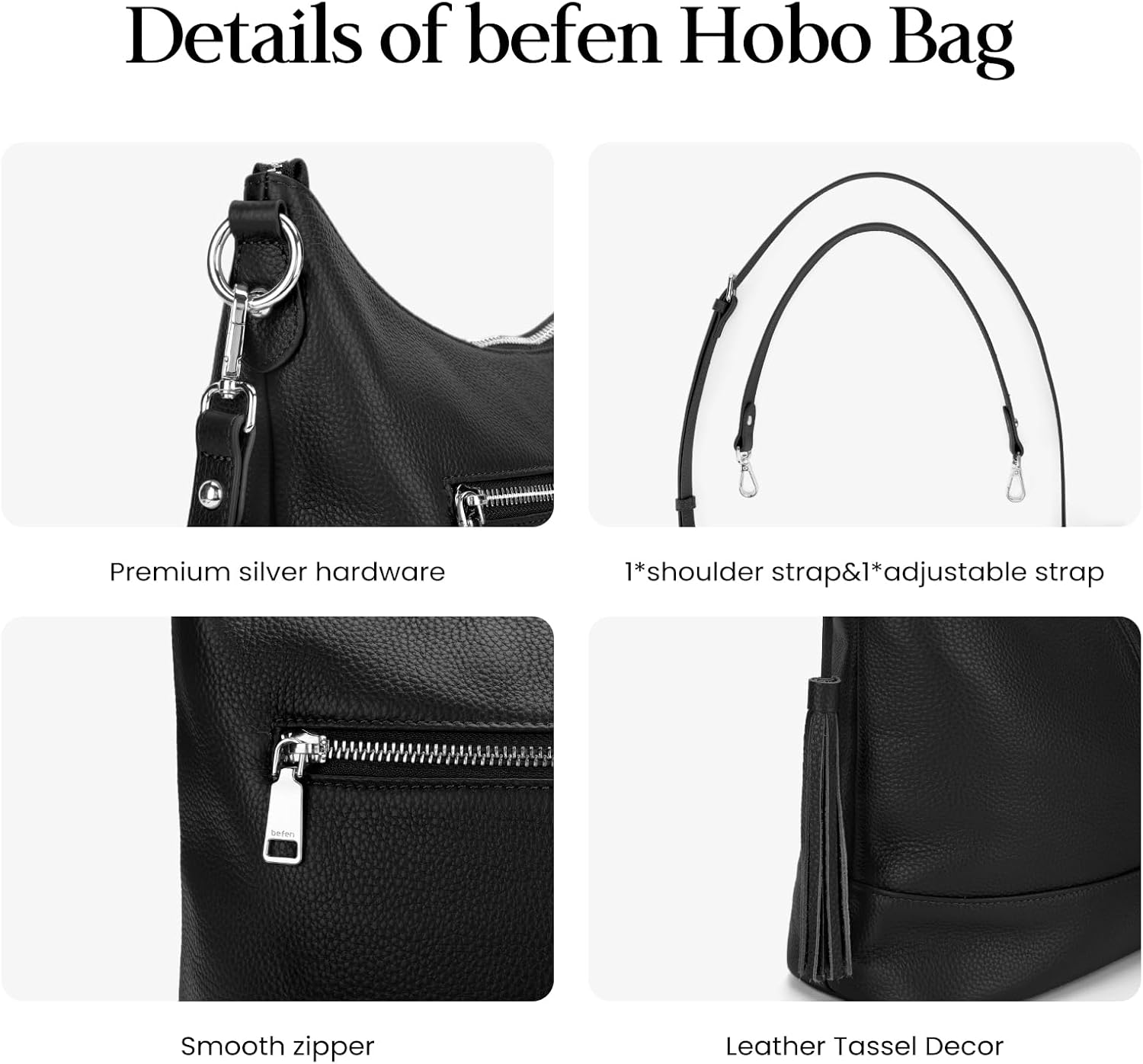 Genuine Leather Hobo Crossbody Bag for Women, Soft Real Leather Bucket, Shoulder Handbag Purse with 2 Removable Strap - Image 6