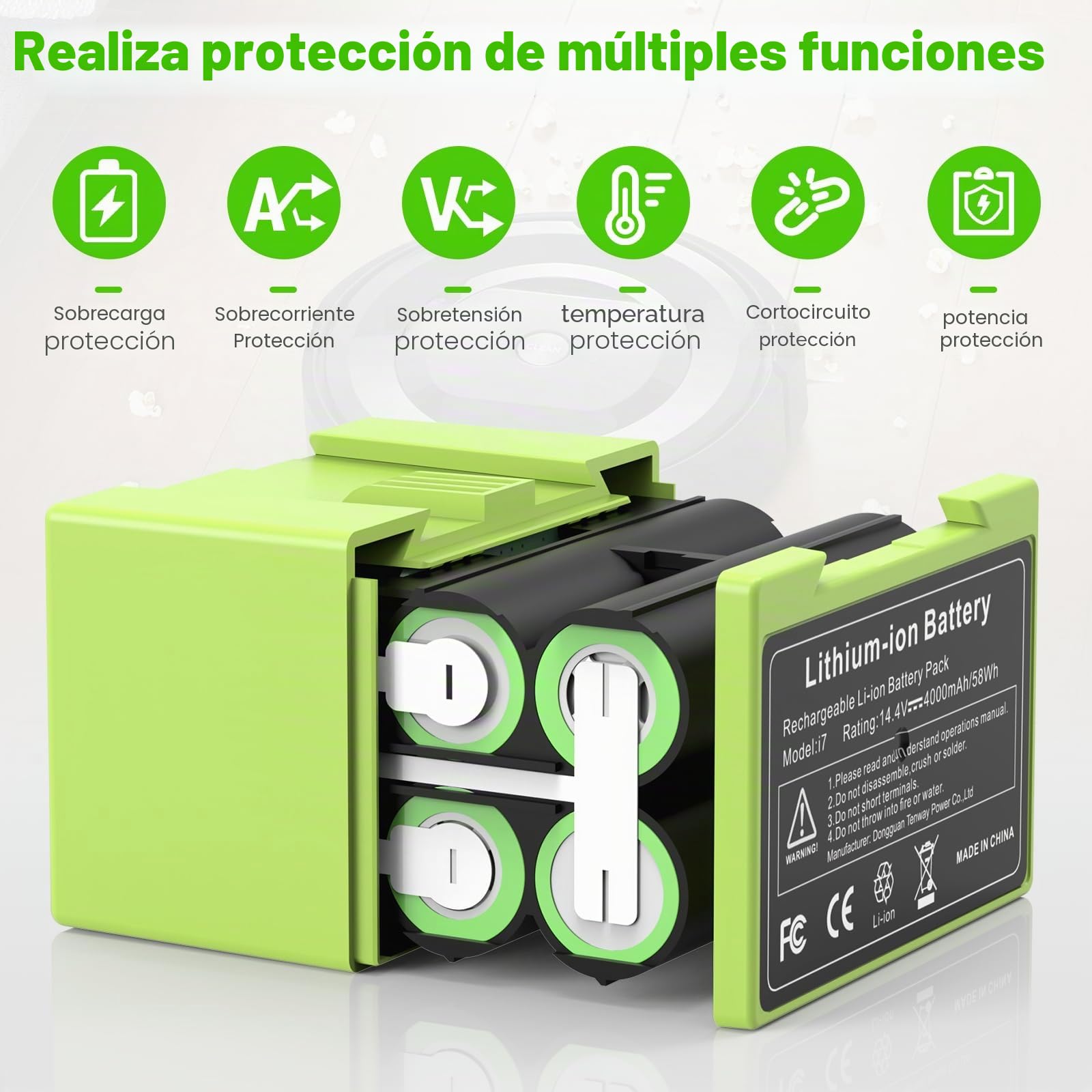ASUNCELL 14,4V 4Ah Batería de Iones de Litio para iRobot Roomba i7 i3 i4 e5 Serie Aspiradora, para iRobot Roomba e y i Serie i7/i7+ i4/i4+ i3/i3+ e5 e6 i7158 i7550 i7550 i7550 7150 7550