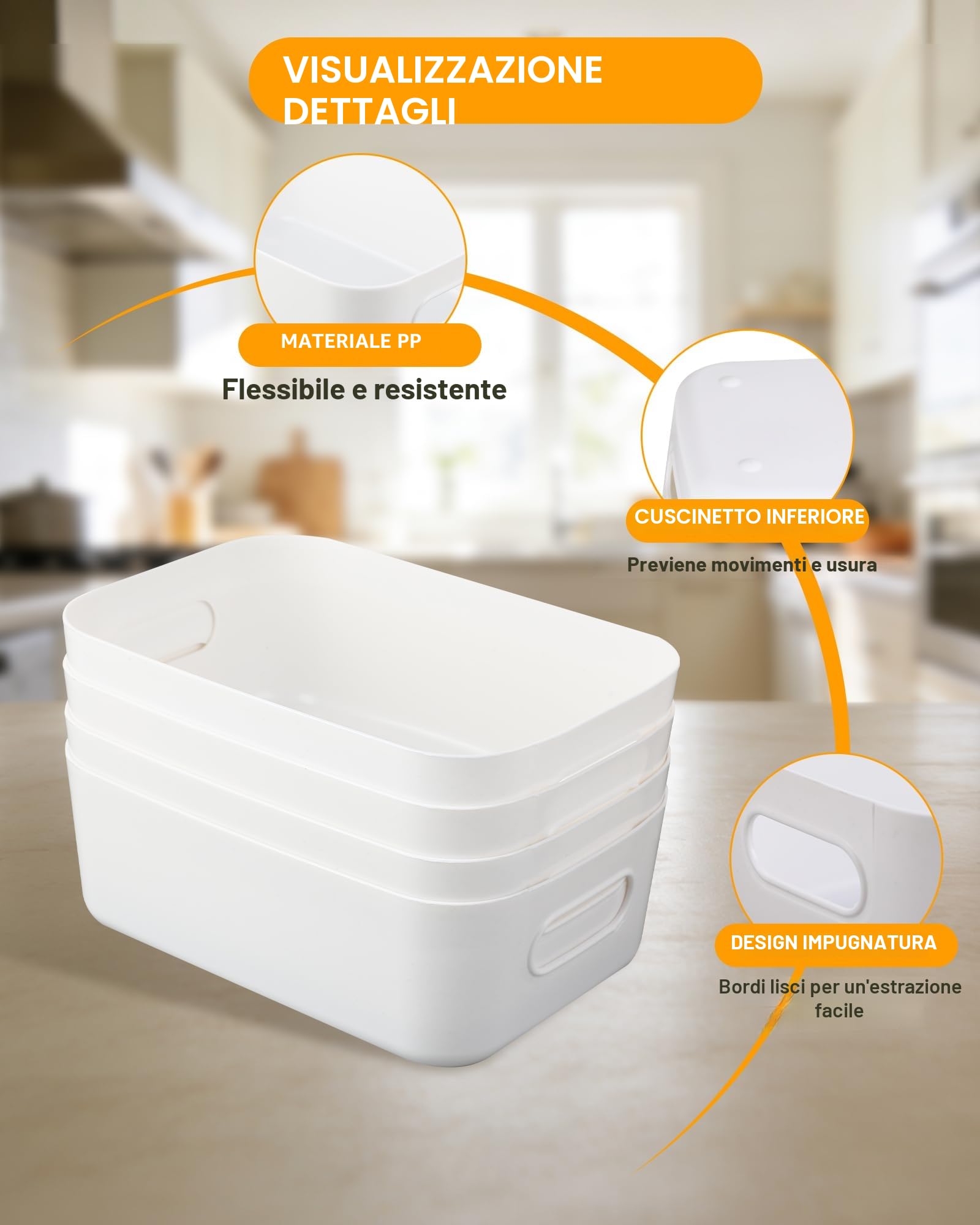 Scatole portaoggetti bianche 4 pezzi – Contenitori plastica & organizer box, contenitore plastica piccolo in plastica, scatole impilabili per cucina, armadio e bagno (20 × 14 × 7 cm)