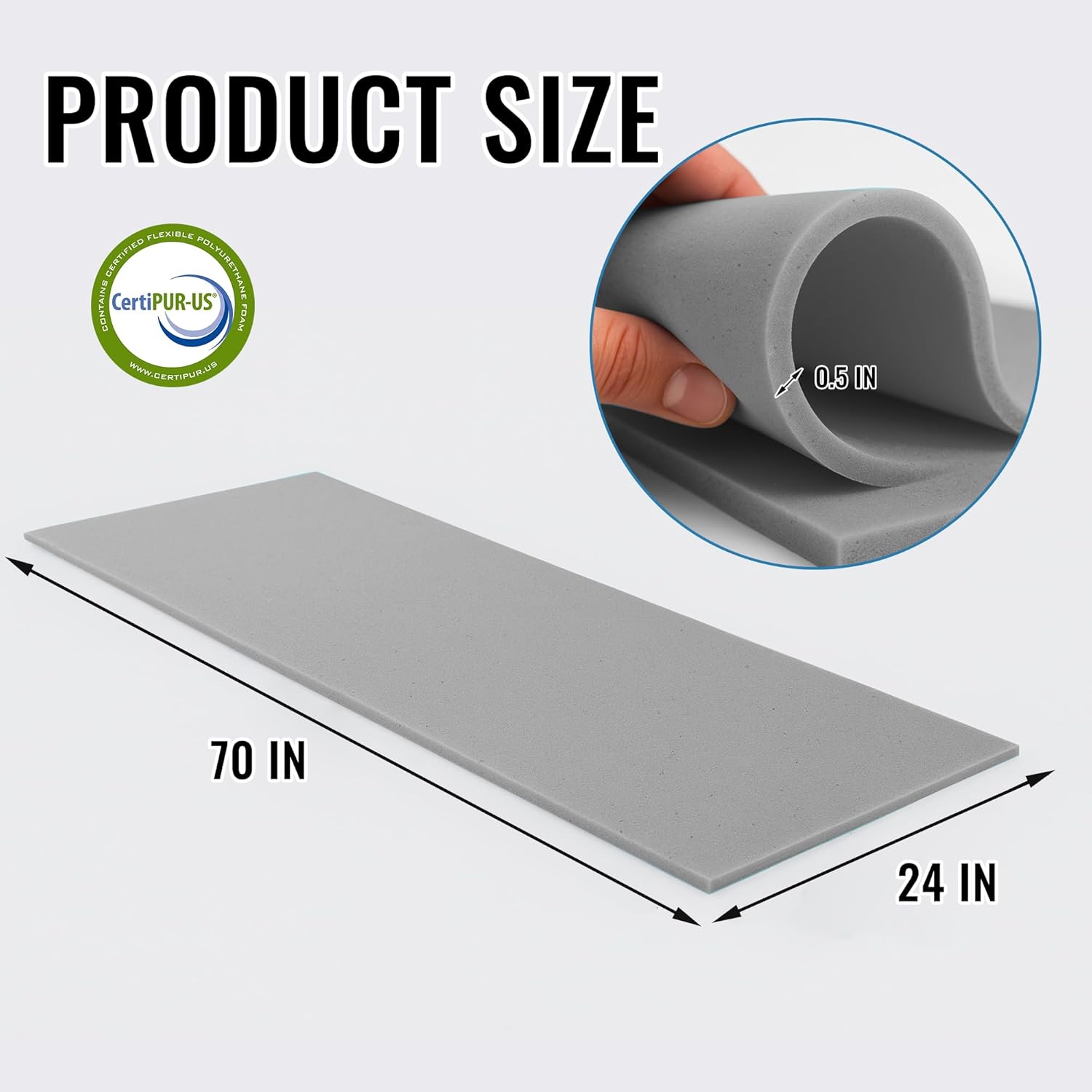 高密度室内装飾フォームシート 1/2インチ x 72インチ x 61.0 cm &ndash; サイズに合わせたカットクッションサポートパッド