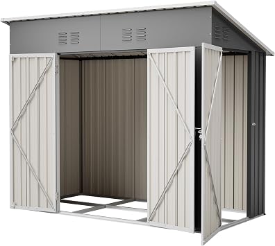 8 x 4 Outdoor Metal Storage Shed with Triple Lockable Doors & Floor Frame & Slopping Roof for Tools Bicycles Lawn Waste Bin Equipment Storage for Garden, Patio, Courtyard