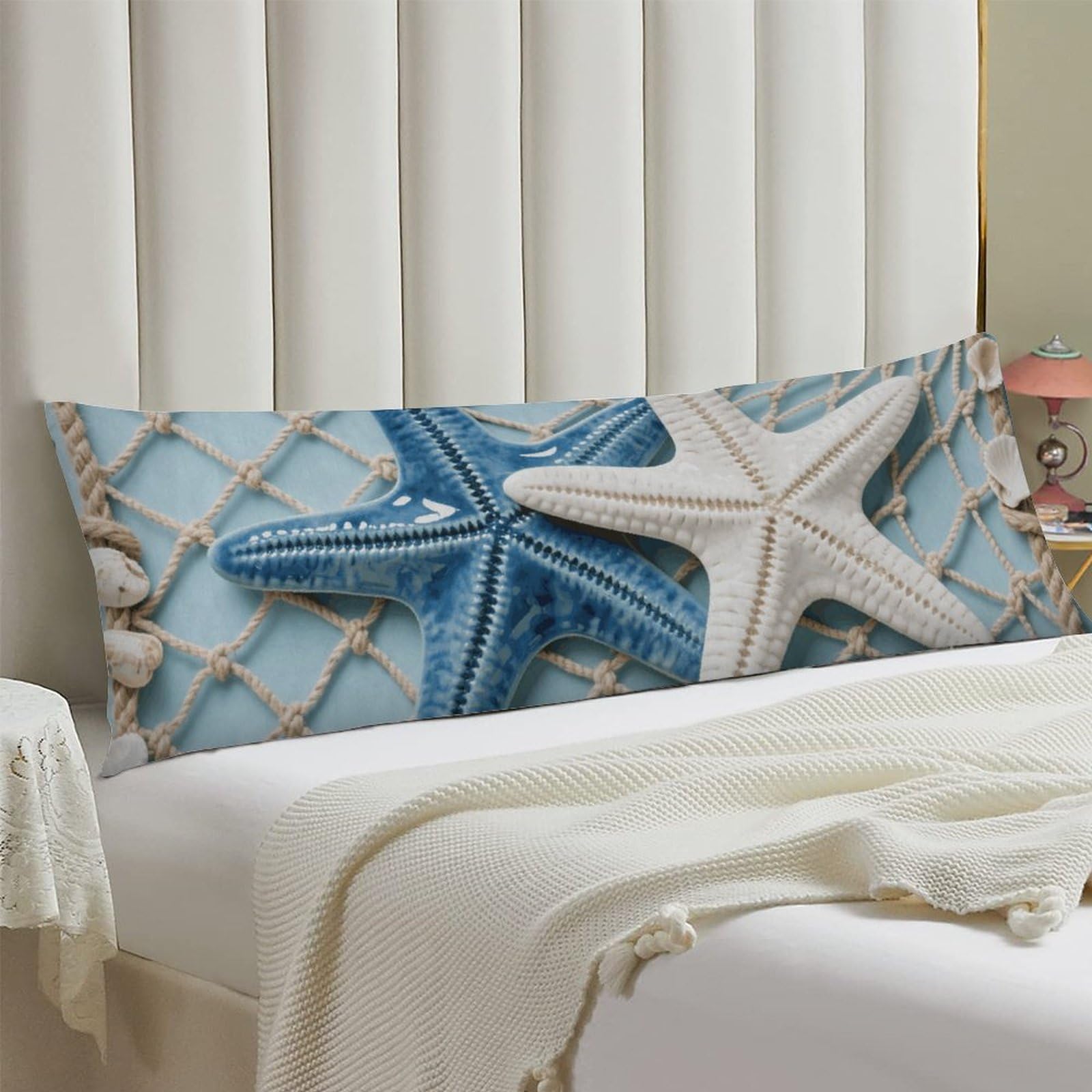 Body Pillow Cover 20x54 Long Pillow Case with Invisible Zipper Breathable Microfiber Sea Theme Starfish Pillowcase Soft Cozy Protector for Bedroom Couch Sofa Bed Home Decor All Seasons