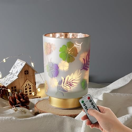 Miniatura 12 de Eywamage Lámpara de mesa grande a pilas con control remoto, lámpara de acento de ciervo del bosque, lámpara de cristal inalámbrica para dormitorio y