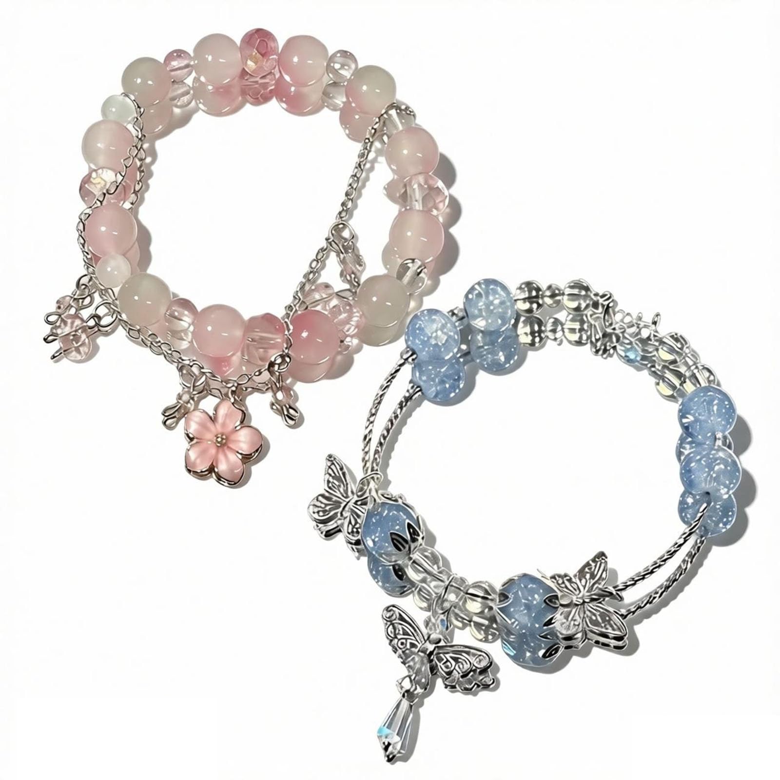 YFXXEEA 2Pcs Blue Crystal Fish Tail and Moon Blue and light pink - Image 1