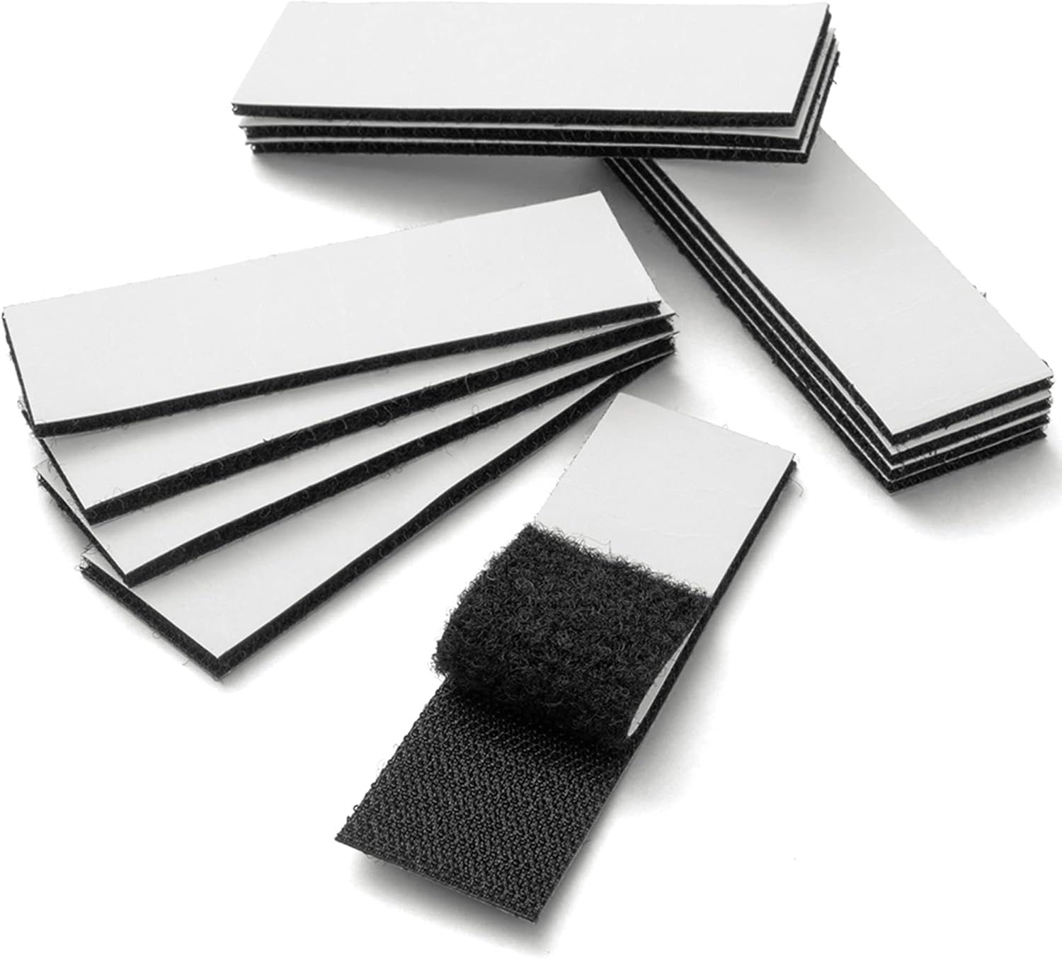 Hook Loop Strips with Adhesive, YBWM 16 Pack Industrial Strength Sticky Back Fasteners Double-Side Mounting Tapes Heavy Duty Picture Hanging Strips for Home and Office Use, Black 1.2 x 4 Inch