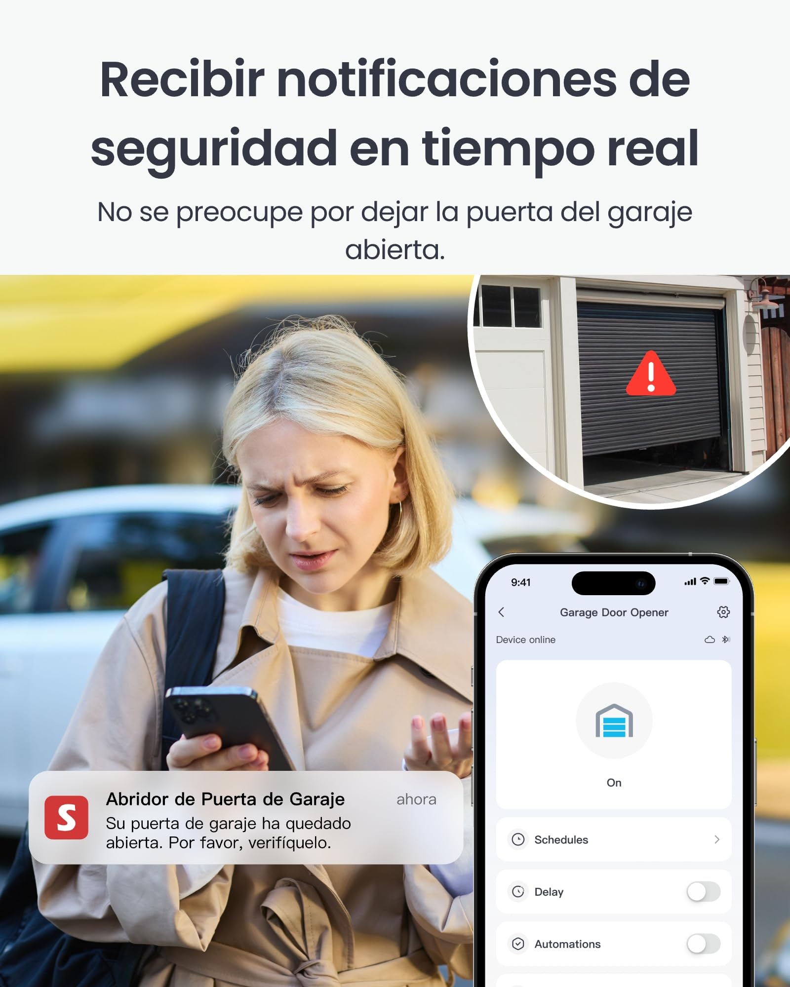 SwitchBot Abridor de puerta de garaje inteligente WiFi, certificado mate, control de aplicación, Alexa/Google/Siri/IFTTT/SmartThings compatible, múltiples modos de notificación, no requiere hub