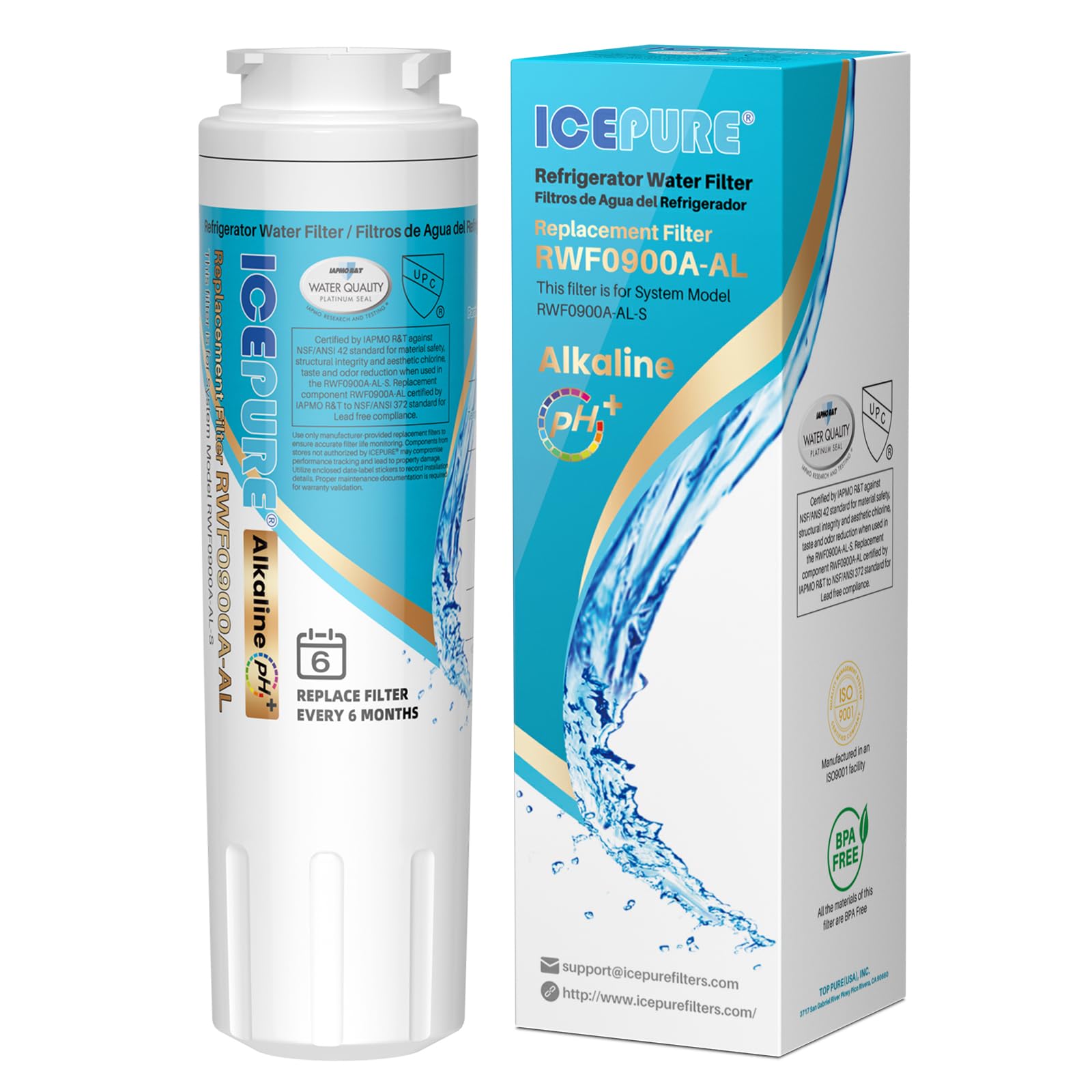 ICEPURE Alkaline UKF8001 Refrigerator Water Filter Replacement for Whirlpool EDR4RXD1, EveryDrop Filter 4, Maytag UKF8001, 4396395, UKF8001P, UKF8001AXX, RFC0900A, UKF8001AXX-200, Enhances PH, 1 Pack