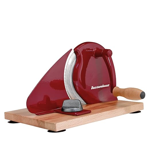 Zassenhaus Original Classic Adjustable Bread Slicer for Uniform Slices - Bread Slicer for Homemade Bread - 18/8 Stainless Steel Blade Sourdough Cutter - Red, 11.75" x 8"