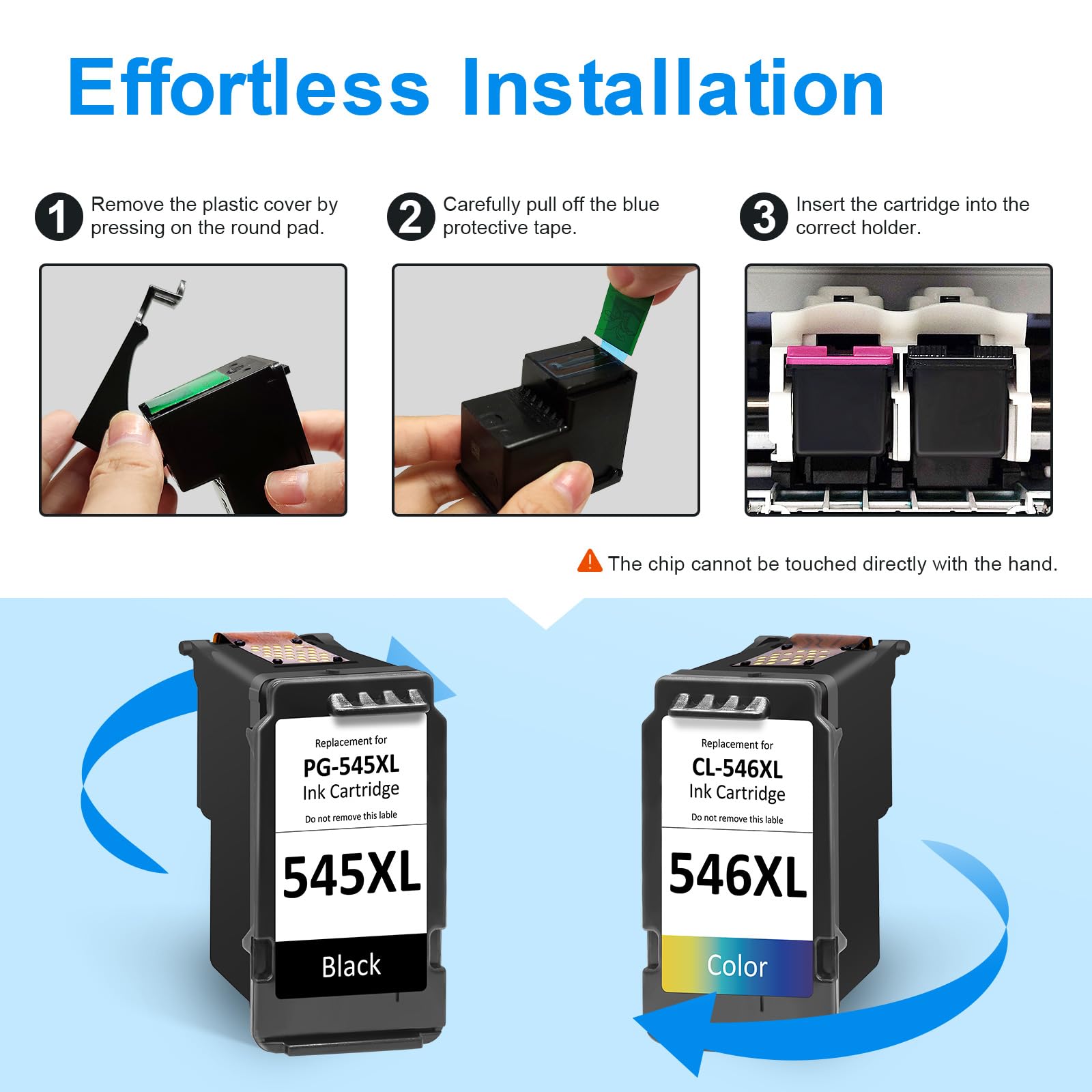 PG-545 CL-546 Ink Cartridge Remanufactured for Canon 545 546 Ink Cartridge, Printer Ink 545 546 for Pixma TS3150 TS3350 TS3355 TS3100 TR4550 TR4551 iP2850 MX495 MG2950 MG3050 Printer (2 Pack) — view 7