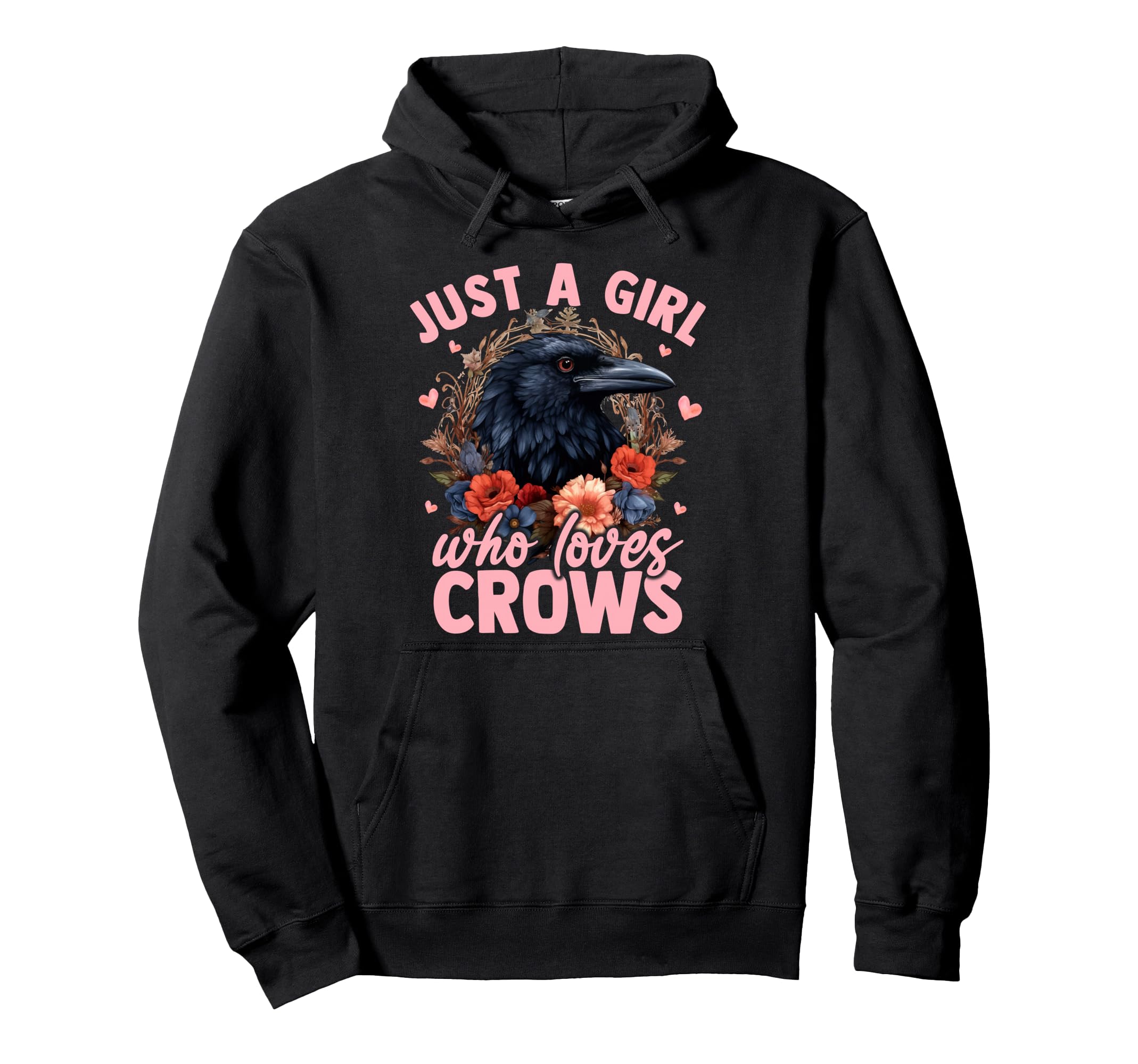 Just A Girl Who Loves Crow Bird Aesthetic Flower Women Girls Pullover Hoodie