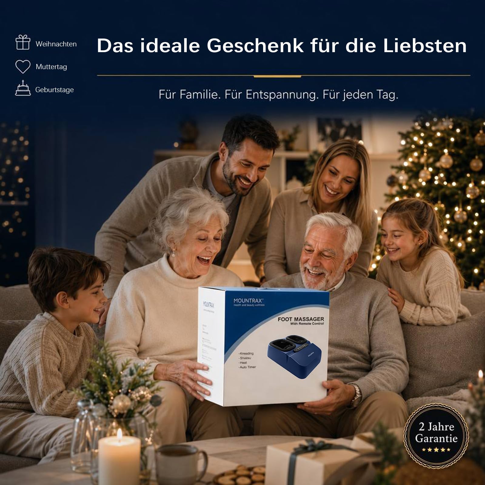 Mountrax Shiatsu Fußmassagegerät, 55°C Wärme, Hilfe bei Plantarfasziitis | 3D-Kneten & Rollen & Luftkompression Plantarfasziitis & Neuropathie Abnehmbare & Waschbare Bezüge Inkl. Fernbedienung
