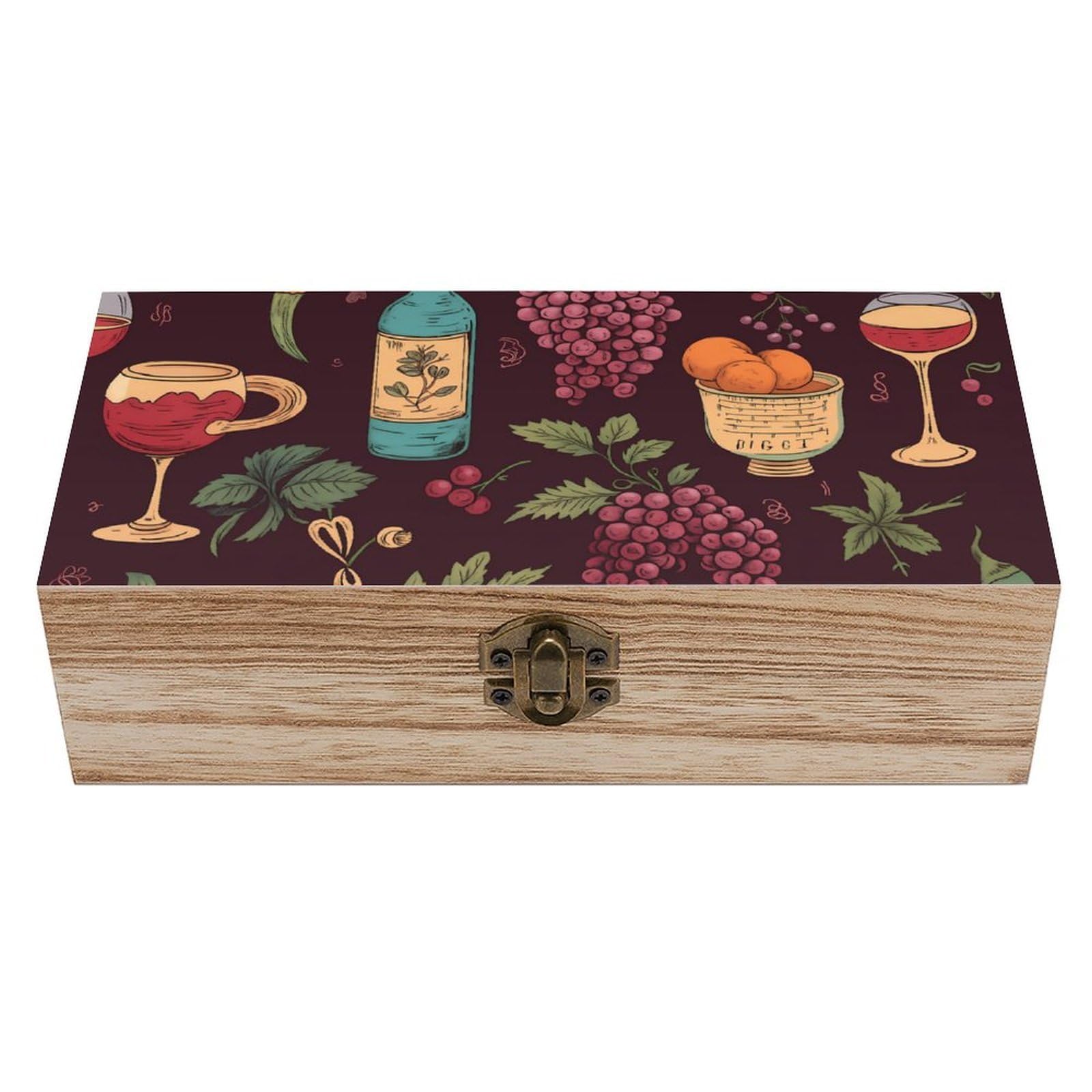 HLBSDM Vintage Rustic Grapes And Wine Retro Wooden Storage Box Jewelry Art Gift Boxs Decorative Keepsake Boxes