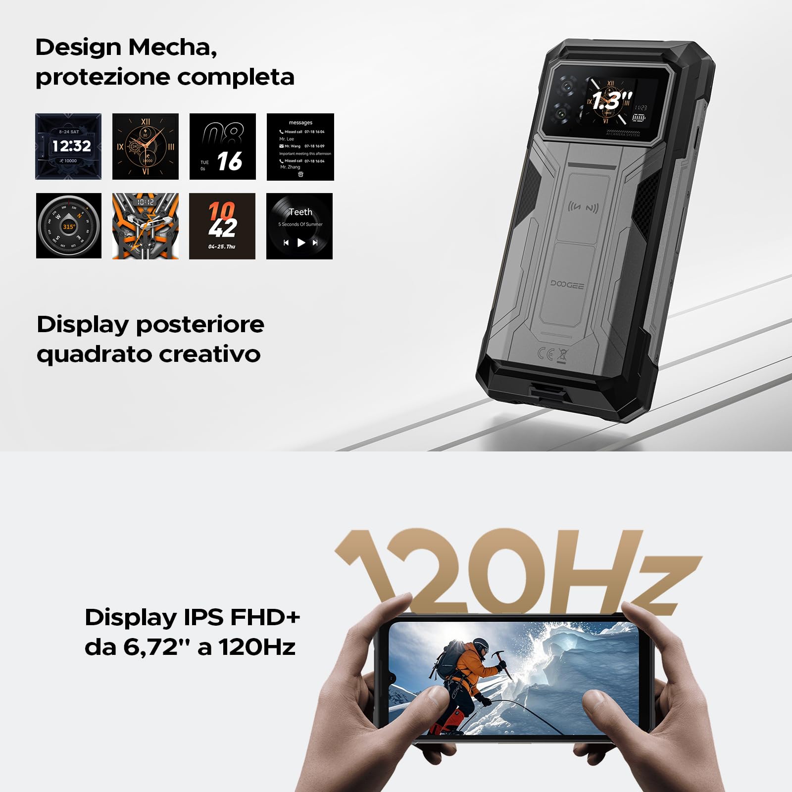 DOOGEE S200 Max 5G Rugged Smartphone Android 15, 1.3" IPS Rear Display, 6.72" 120Hz 36GB+512GB/TF 2TB Telefono Indistruttibile, 22000mAh/66W, Dual Light Flashlight, 108MP/Fingerprint/Face ID/OTG/NFC