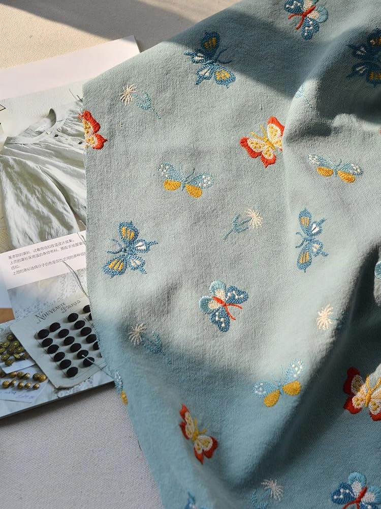 Tela para Tapizar Tela de algodón y Lino con diseño de Mariposa Bordada, Hecha a Mano, for sofá, Almohada, Mantel, Bolsa de Tela Tela Tapizar(2 Black)
