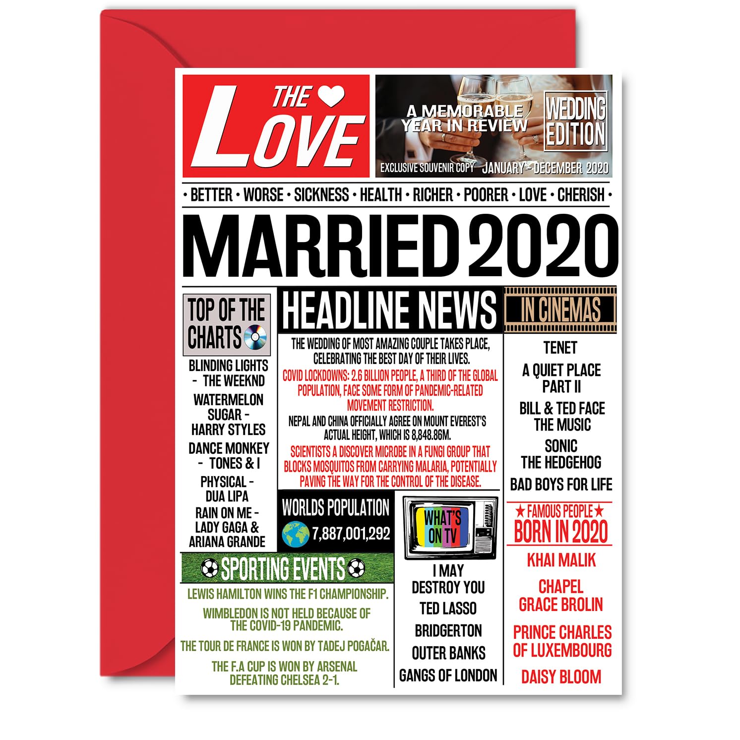 6th Anniversary Card for Men Women - Married 2020 Newspaper - 6 Year Wedding Anniversary Card for Partner Husband Companion Wife, A5 Anniversaries Greeting Cards