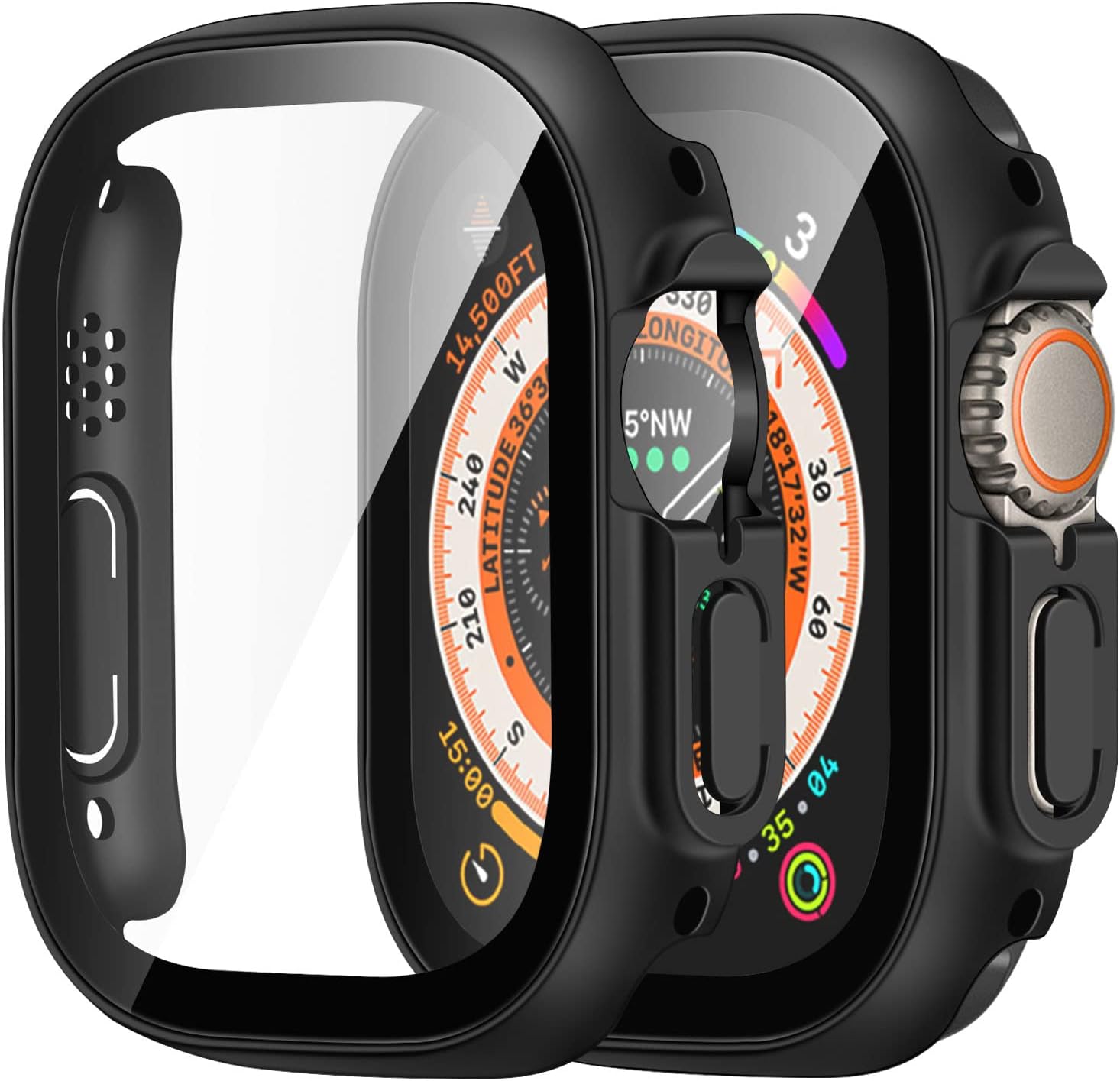 Anlinser2 Pack Cases Compatible with Apple Watch Ultra Case 49mm with Tempered Glass Screen Protector, Slim Bumper Protective Cover Designed for iWatch Ultra 49mm (Clear/Black)