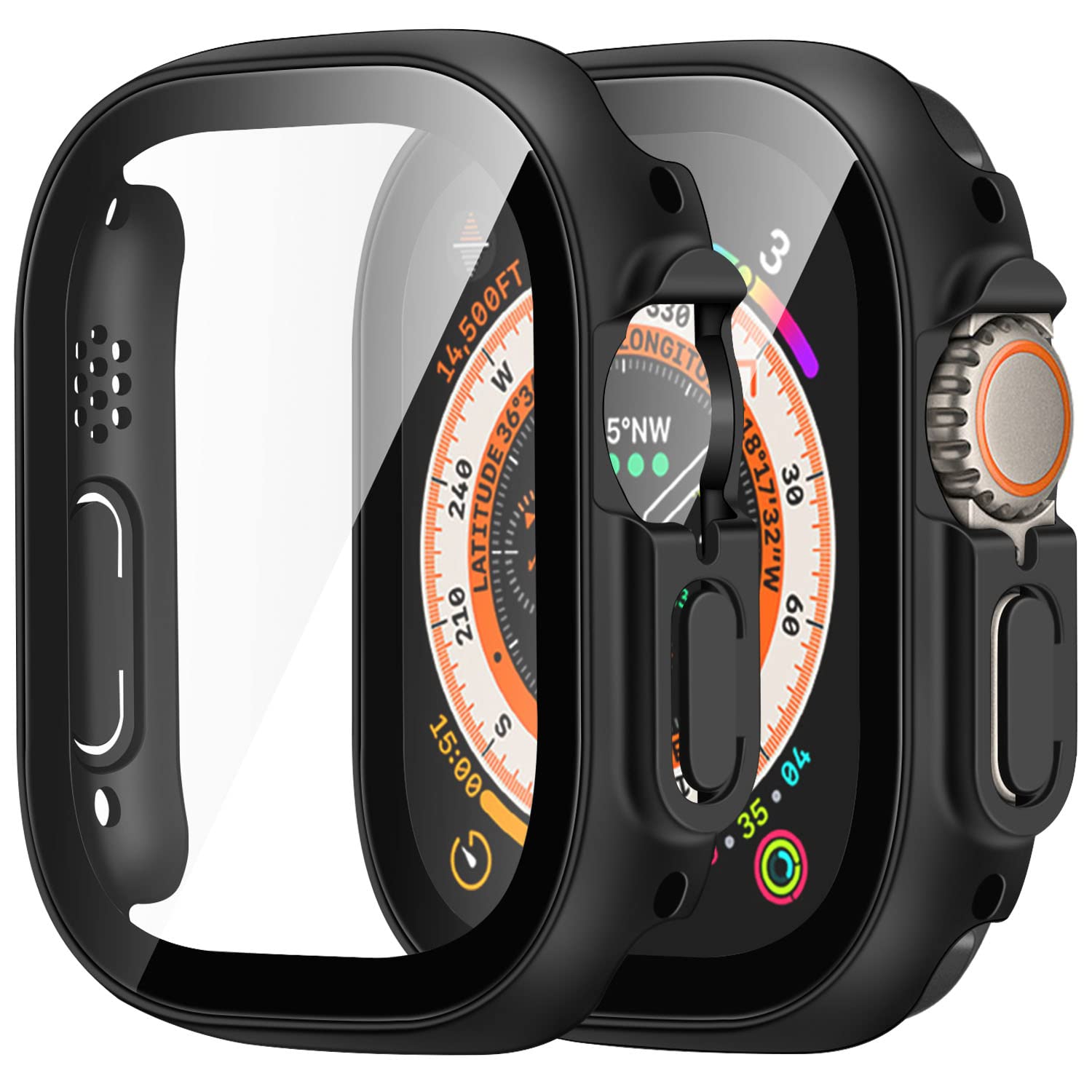 Anlinser2 Pack Cases Compatible with Apple Watch Ultra Case 49mm with Tempered Glass Screen Protector, Slim Bumper Protective Cover Designed for iWatch Ultra 49mm (Clear/Black)