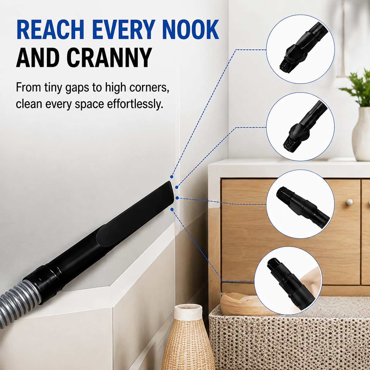 Zestaw nasadek próżniowych do Electrolux Ergospace ZEG350 2011-2017 | adapter w wielu rozmiarach | Narzędzie szczelinowe, narzędzie tapicerskie, włosie końskie i szeroka szczotka |